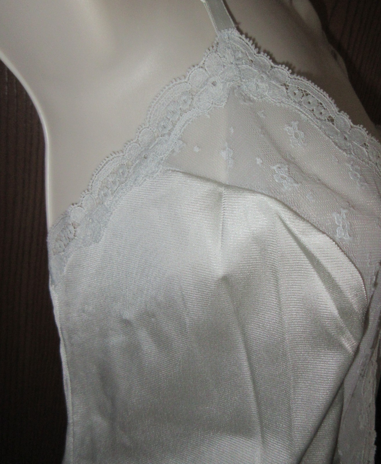 VANITY FAIR BRIDAL GRAY LACE front NYLON camisole slip nightgown sz 36 /bust 40