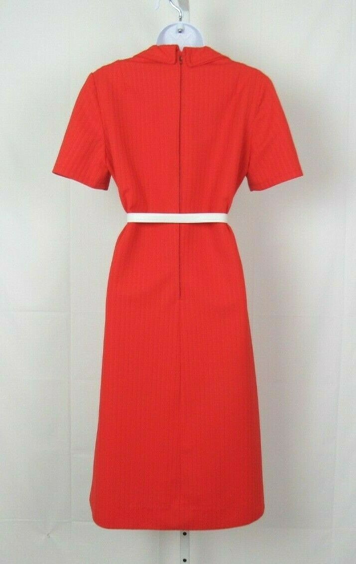 VTG 1950s JONATHAN LOGAN RED ORANGE DRESS & ENAMEL BELT