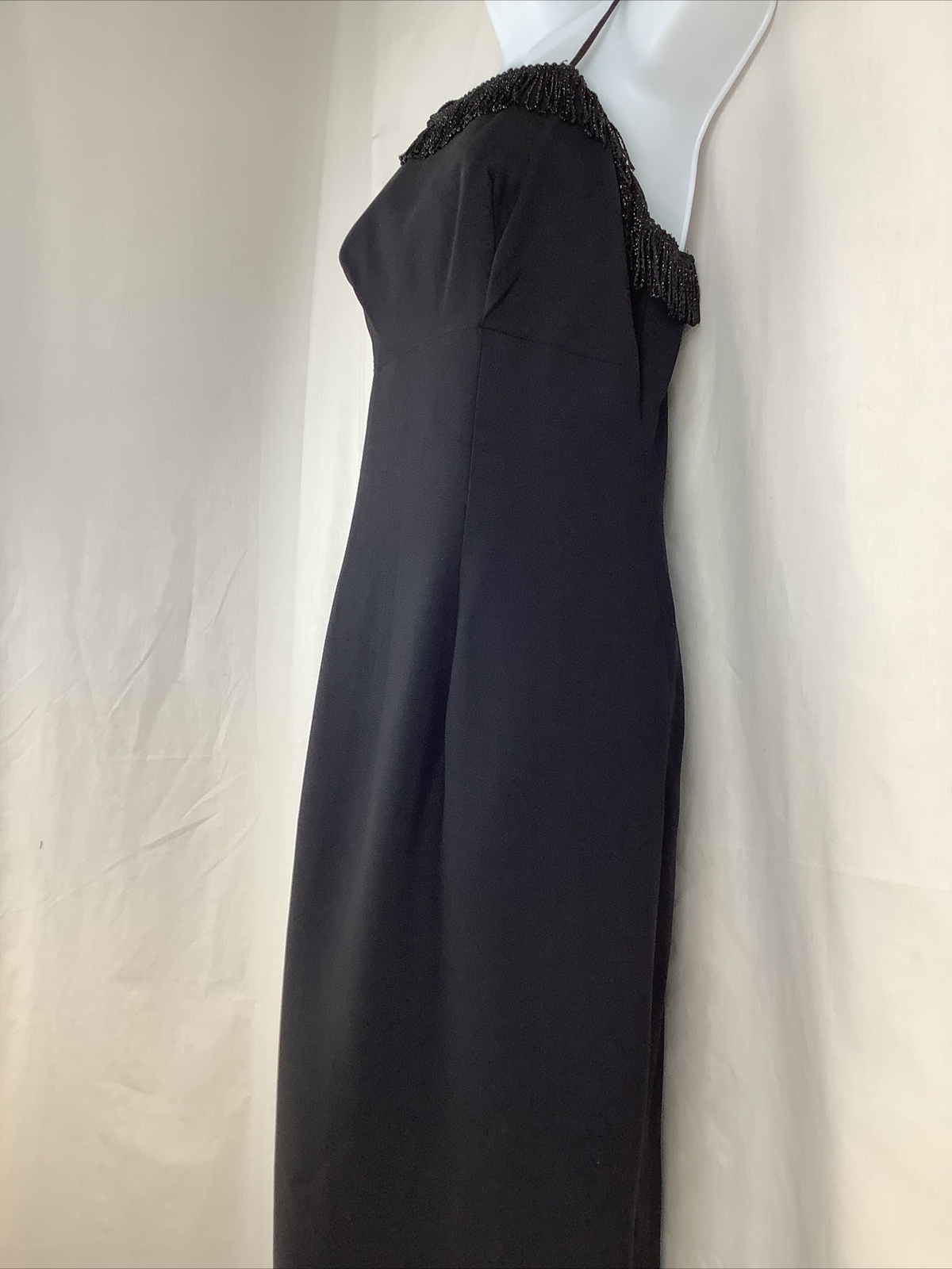 Vintage Roaring 20s Black Mini Pencil Dress Fits Like Sz 6 One Shoulder Chiffon