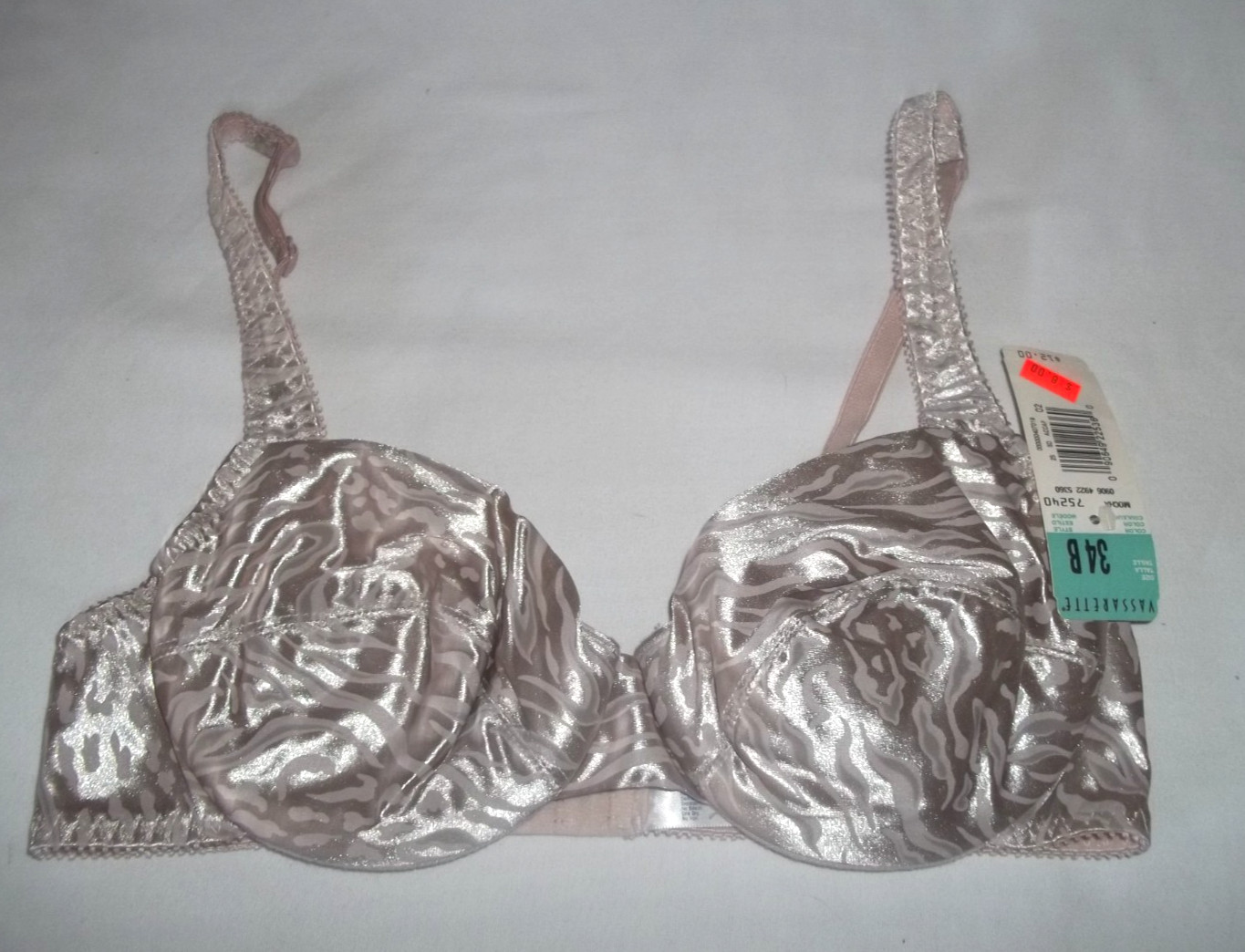 NEW NWT Vassarette 75-240 Shiny Second Skin Liquid Satin Animal Print UW Bra 34B