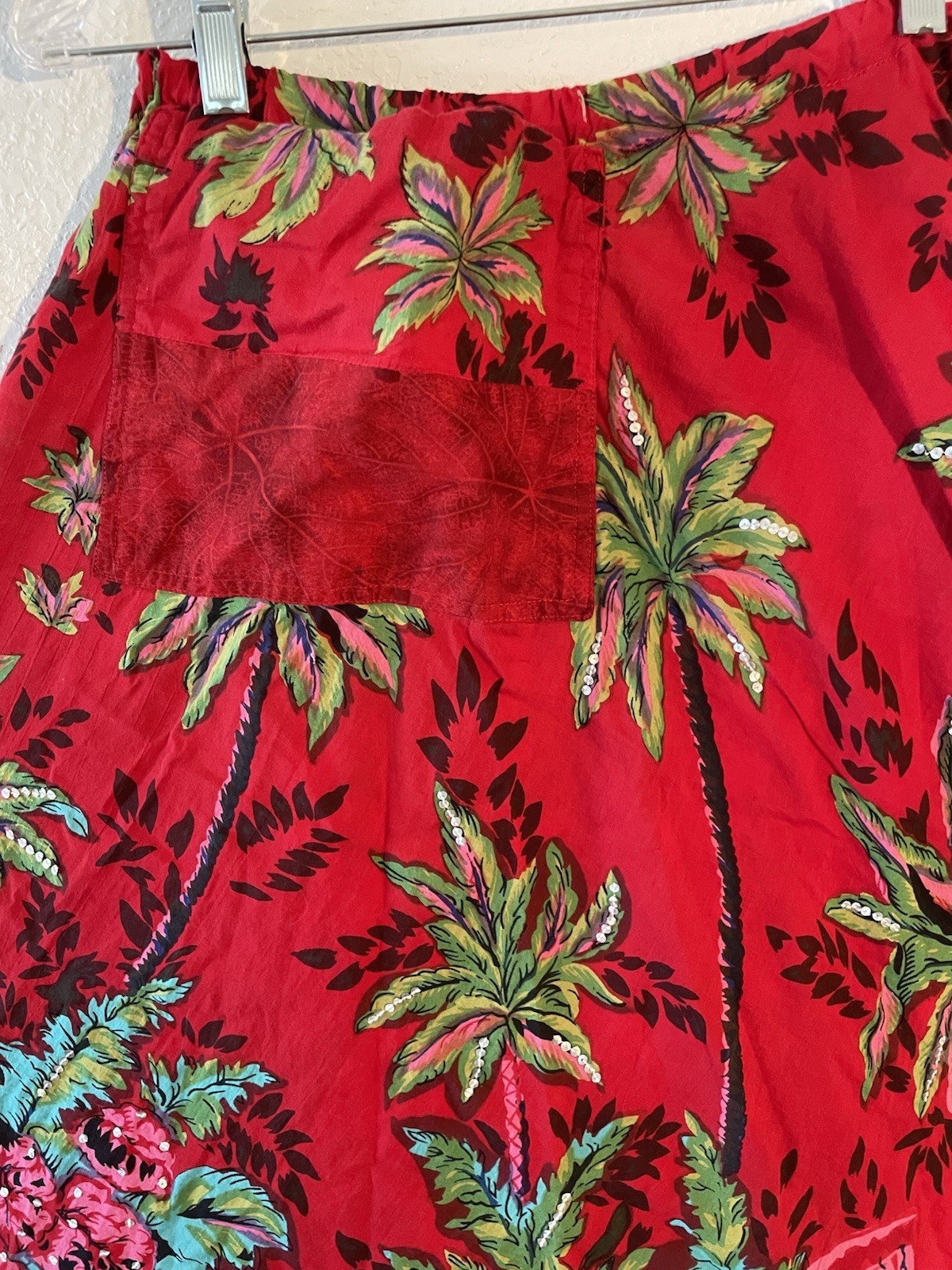 Vintage Colorful Tropical Homemade Cotton Lightweight Sequined Summer Skirt M/L