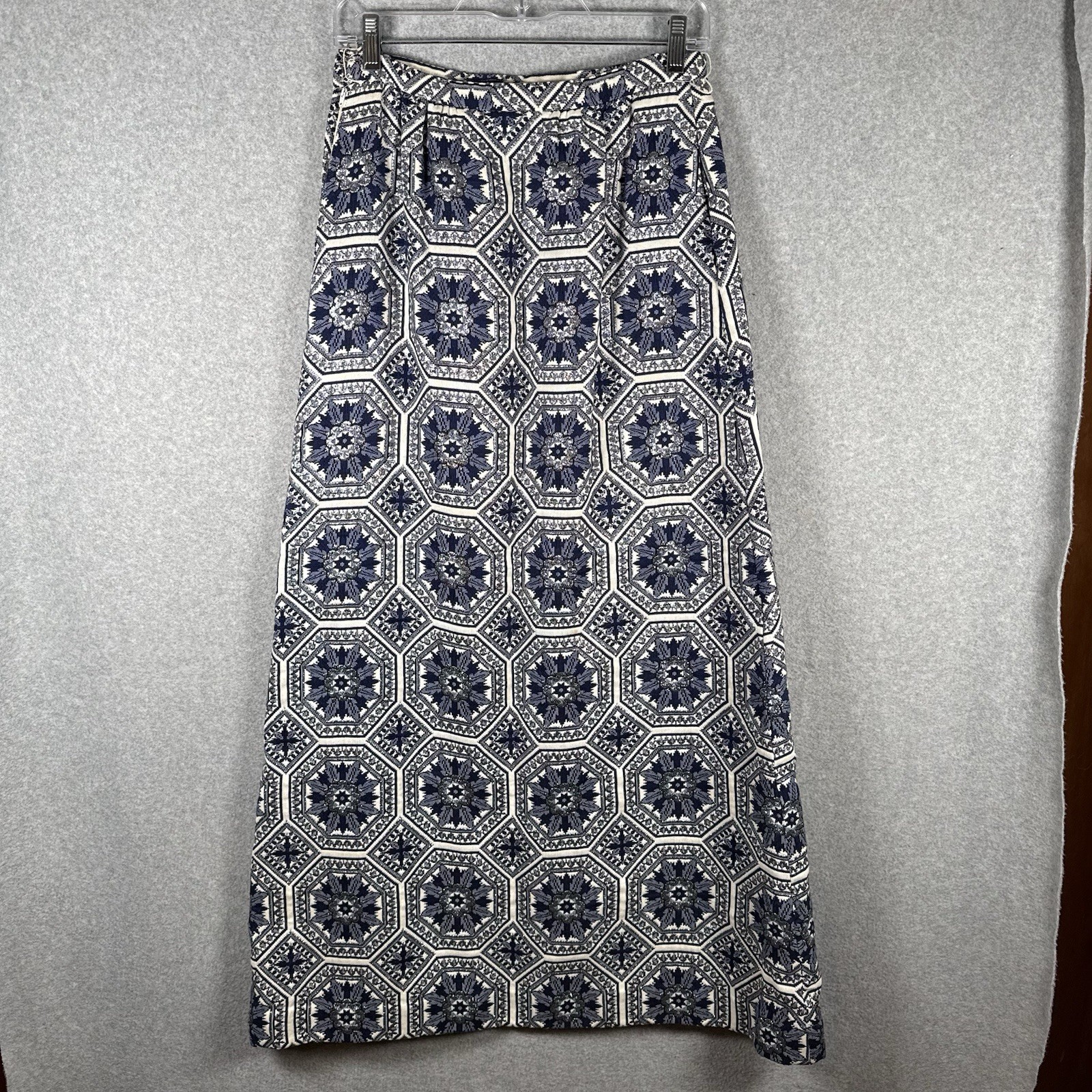 Nelly de grab skirt womens 26&Prime; vintage maxi knit lined 70s blue tapestry