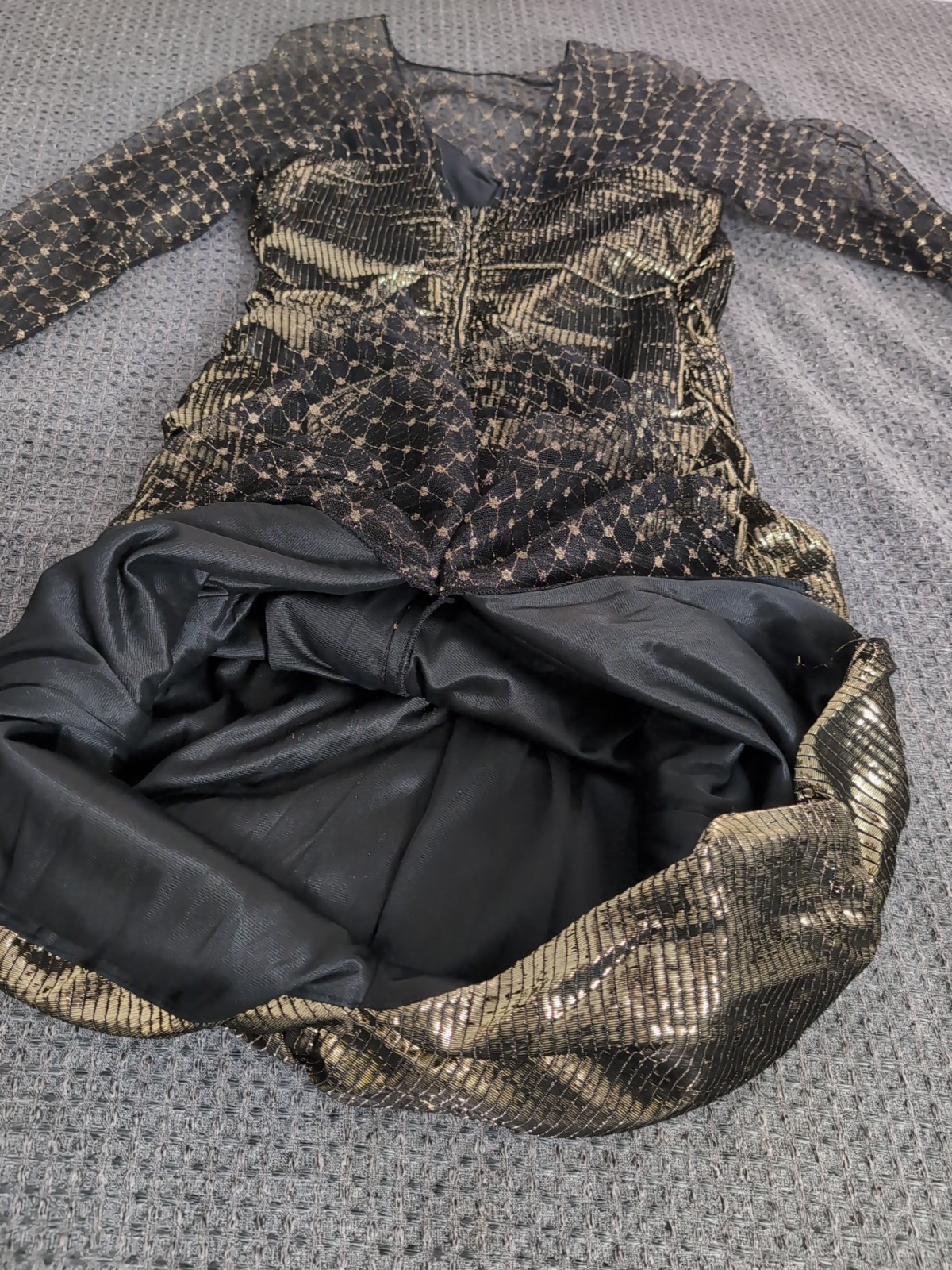 Vintage New Leaf By Samir Metallic Gold Mesh Shimmery Cocktail Party Dress 11/12