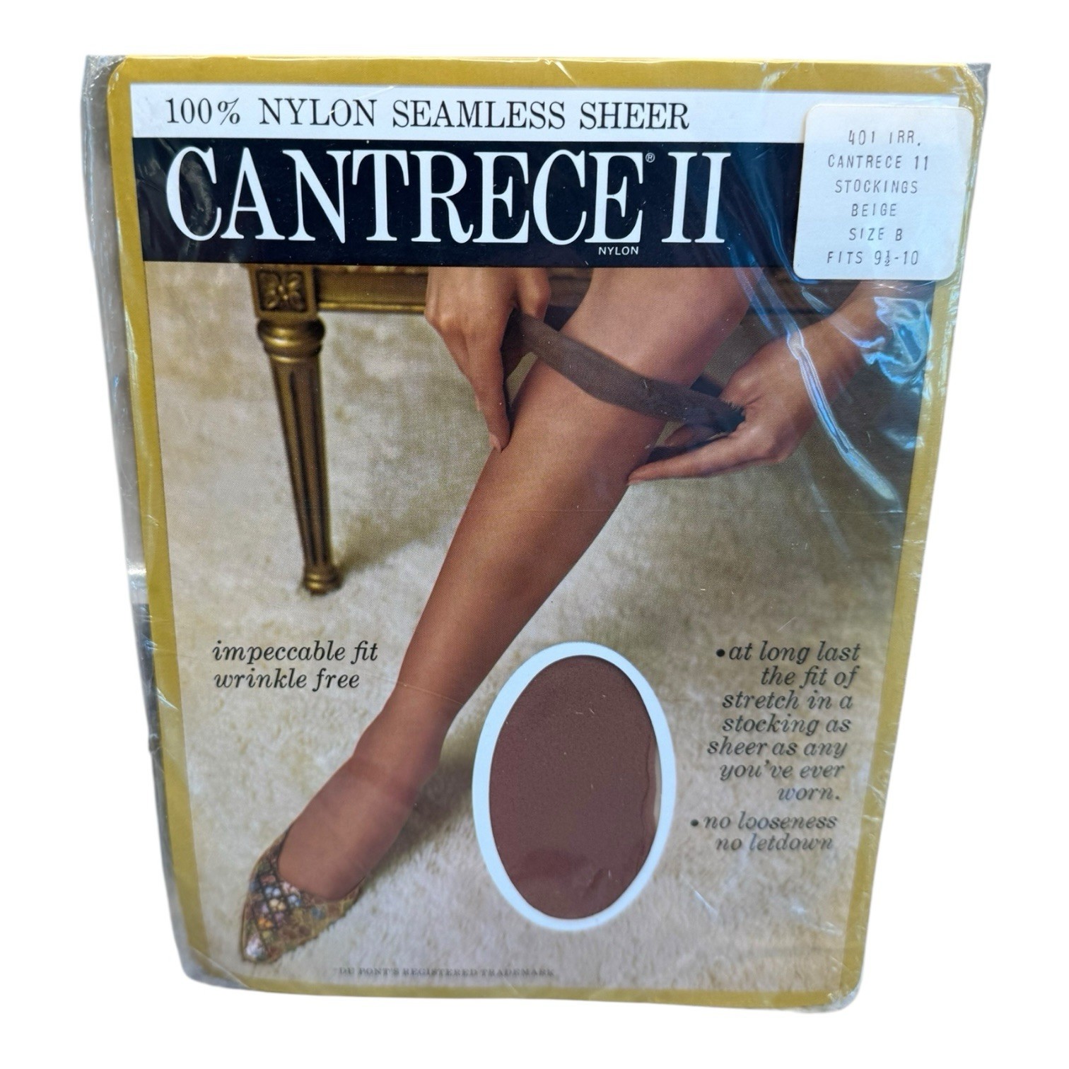 Vtg Rexham Corp Cantrece II Nylon Seamless Sheer Stockings RHT Beige 9 1/2-10