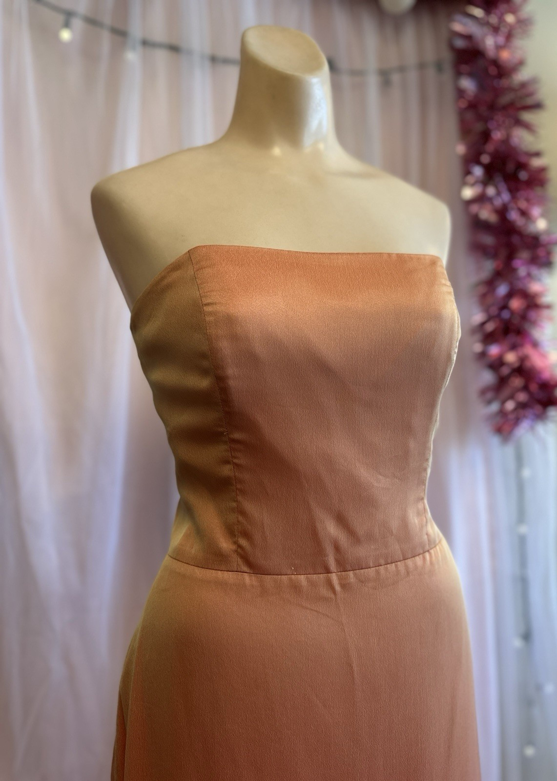 Vintage Y2K 2000s Strapless Prom Formal Evening Dress Orange Iridescent S