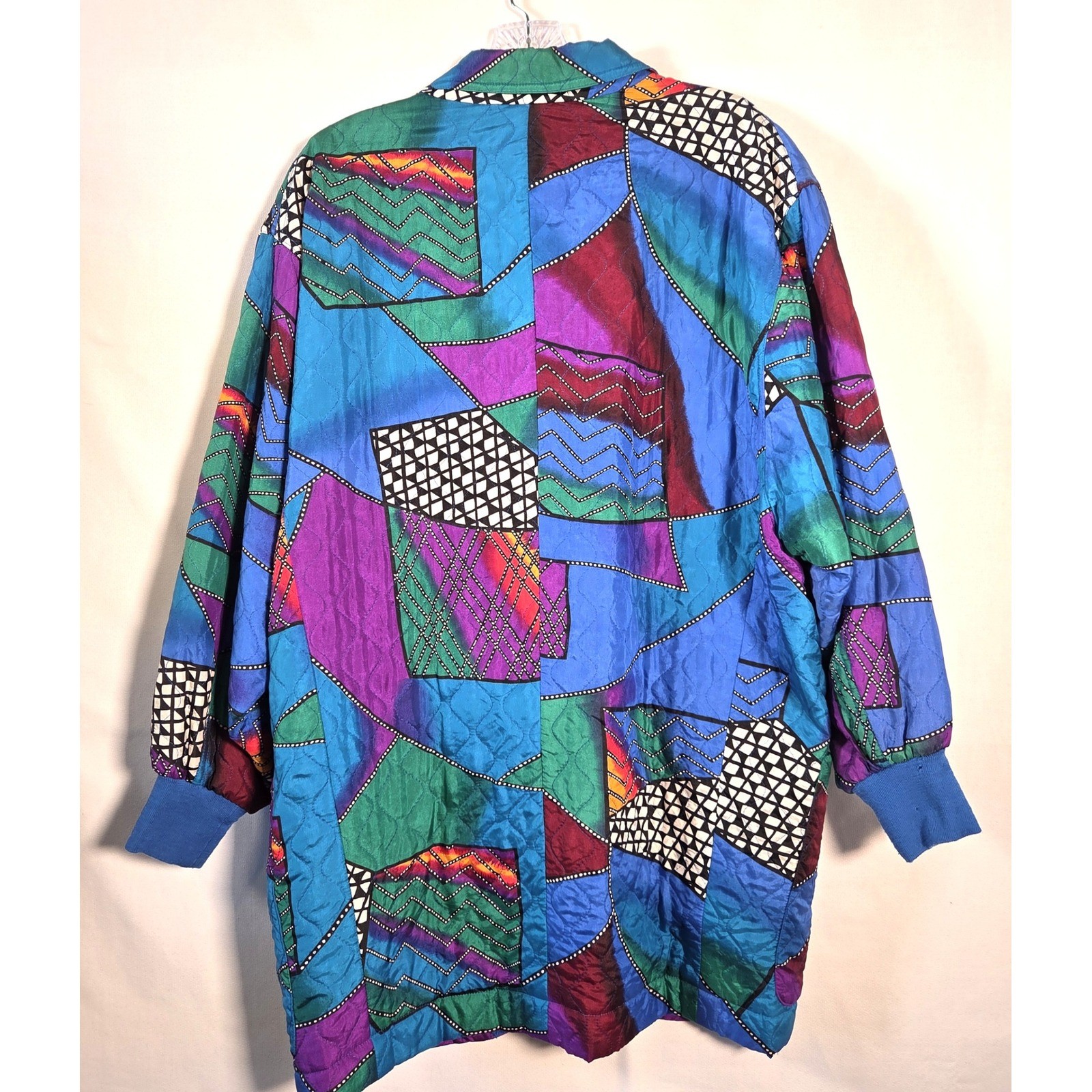 Neiman Marcus Vintage 80s 100% Silk Quilted Jacket Art To Wear Color block Retro