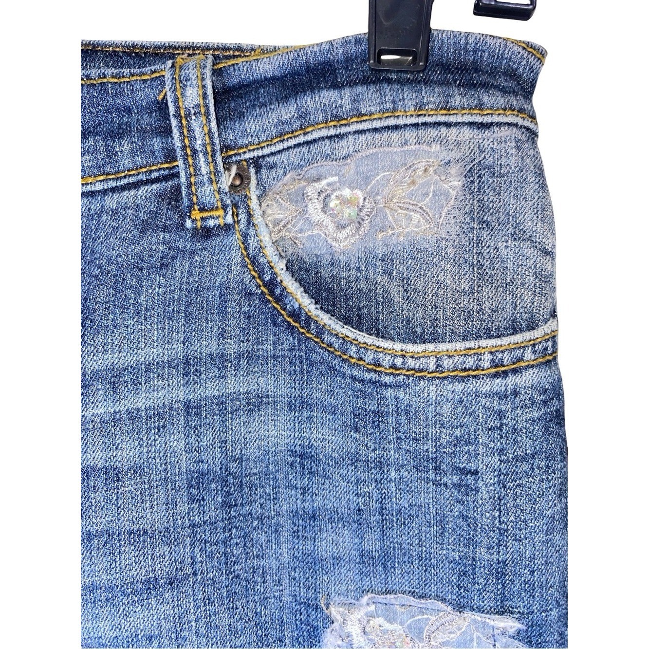 Vintage 7 For All Mankind Denim Patchwork Maxi Skirt Embroidered Y2K Boho