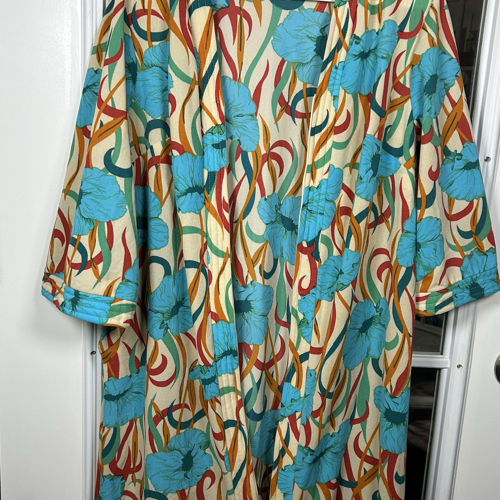 Vintage Sears Take-a-Long Dressing Gown 60s 70s House Coat Turquoise Floral S/M