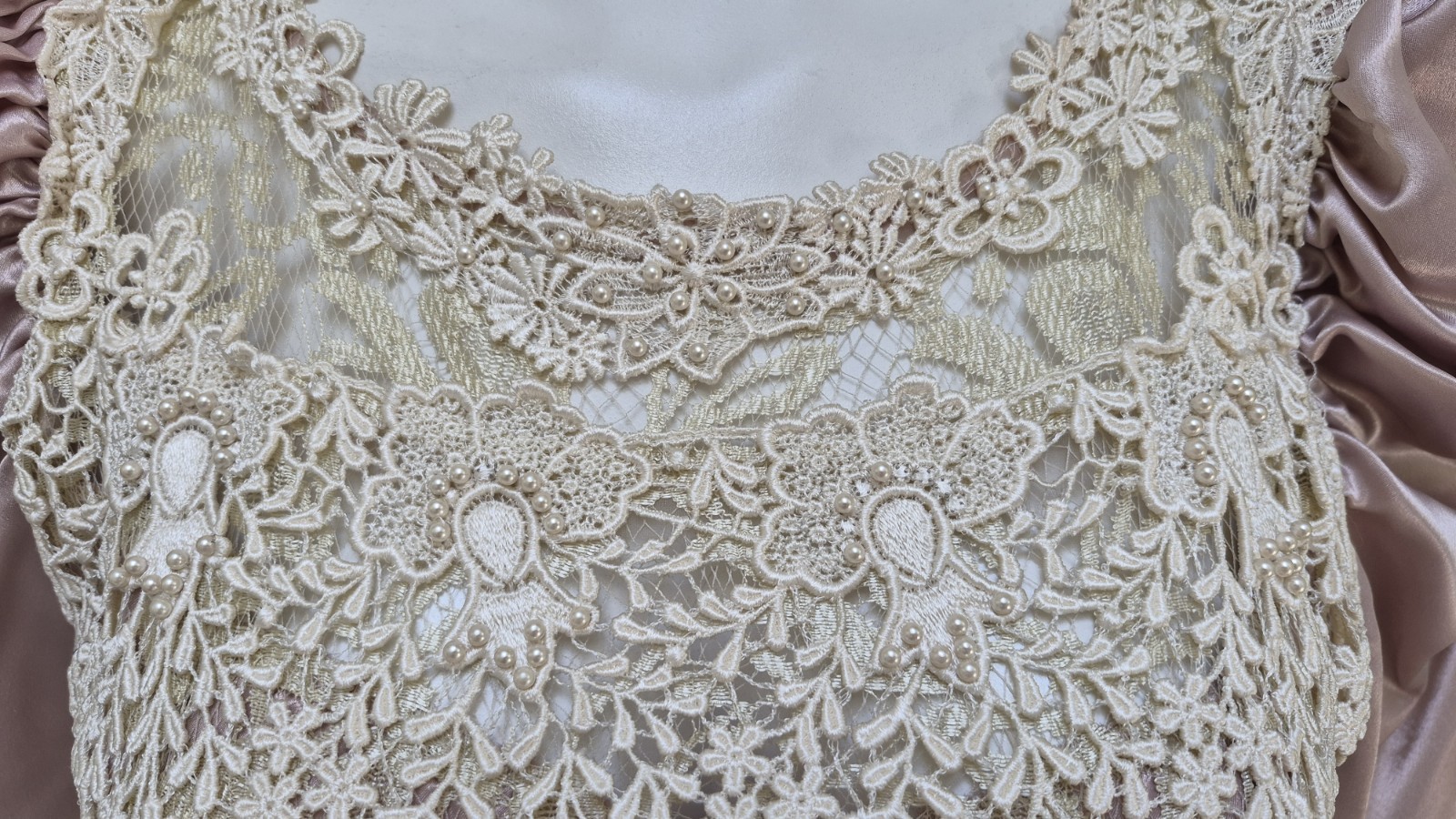 VTG 80s CACHET by Bari Protas Victorian Dusty Rose Satin & Lace Puff Slv Dress