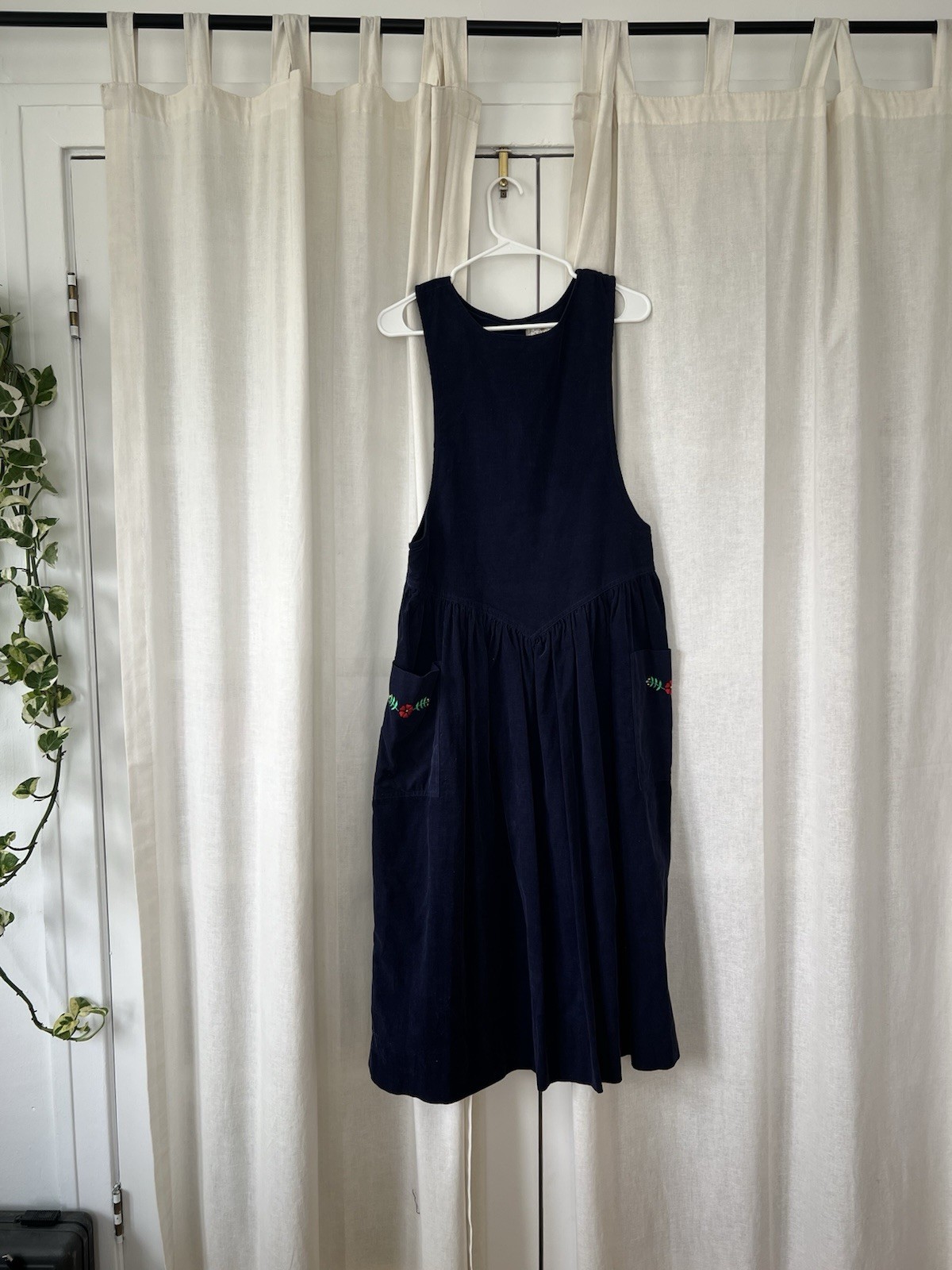 Susan Bristol Vintage 90s Corduroy Blue Maxi Midi Dress Overalls Size 10 Boho