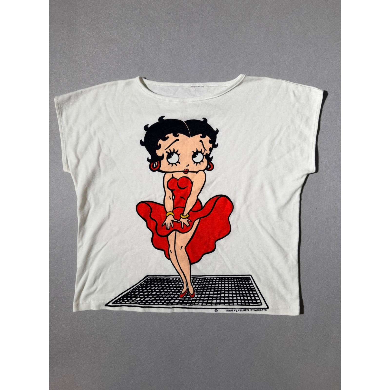 1985 Vintage BJ frog Betty Boop Graphic T Shirt Womens One Size White Red Dress