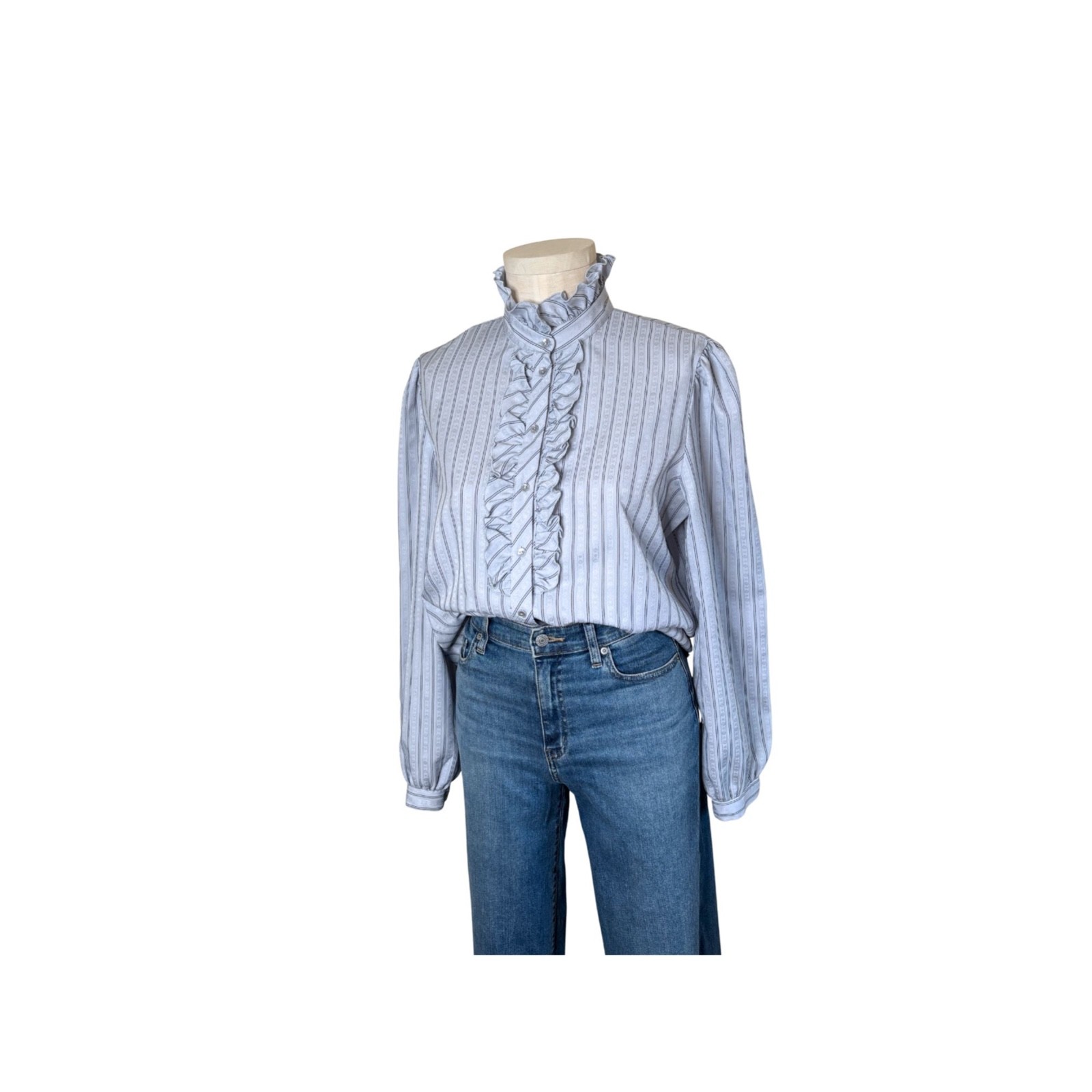 Vintage 80s gray Jonquil ruffle front blouse vintage size 18 bust 44 inches