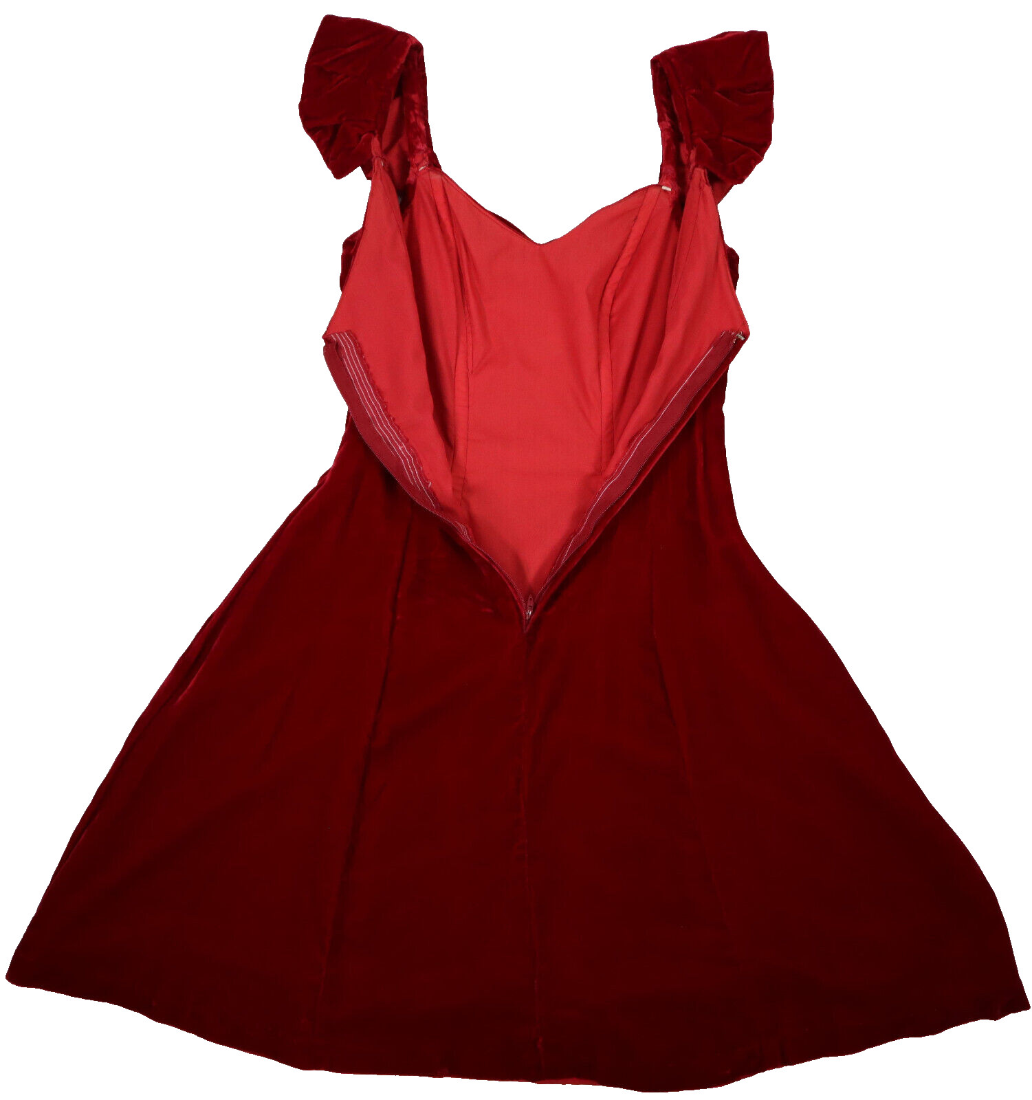 Vtg 80s Hand Made Women’s Jrs XS 0 2 Red Velvet Fit & Flare Party Dress Corset