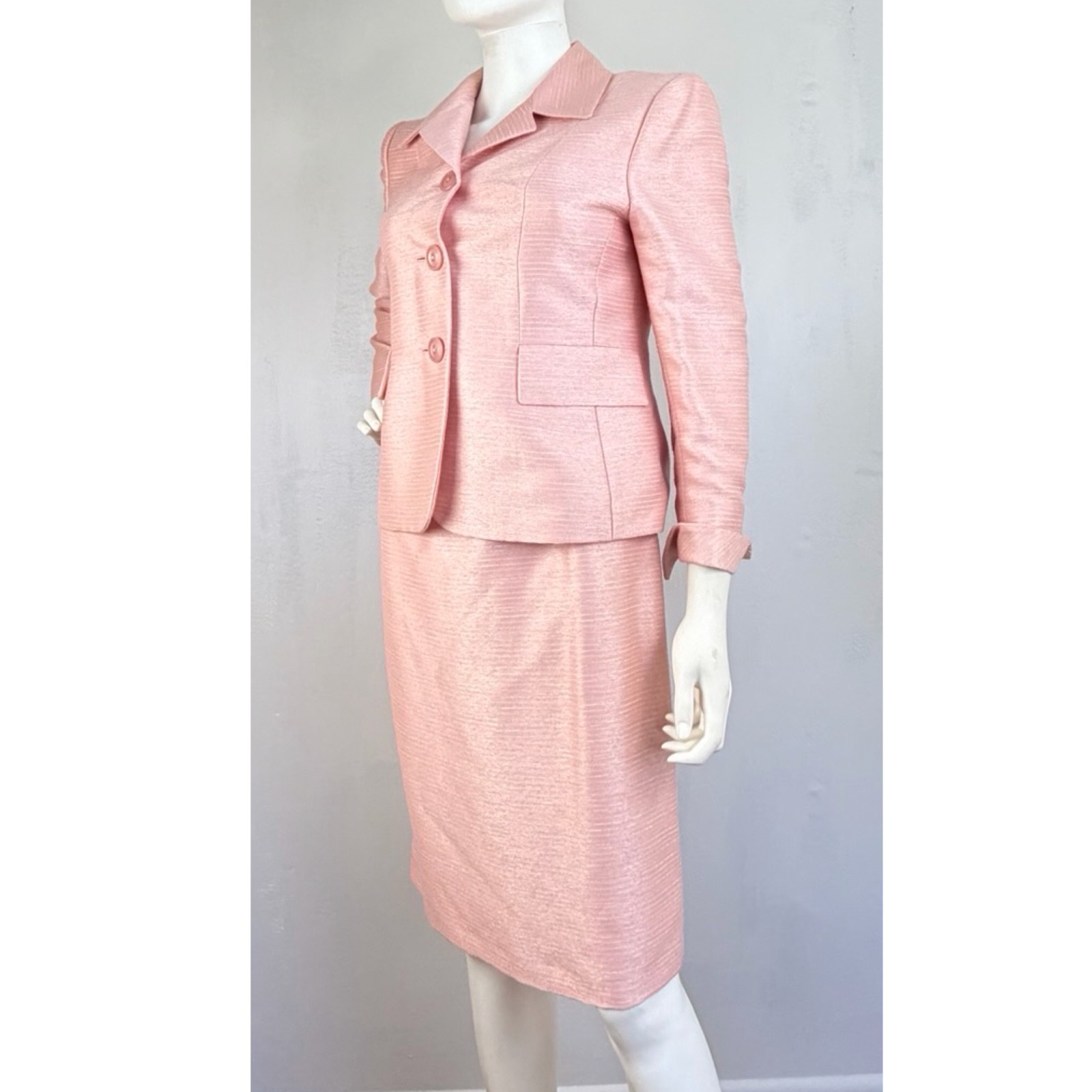 Vintage Women&rsquo;s Skirt Suit Pink White Thread Blazer & Skirt Y2K Size 6 Petite