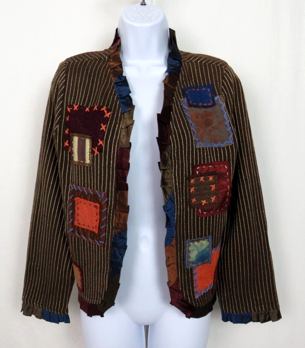 VTG 1990s 2000s SHARON ANTHONY BY CRYSTAL STRIPED PATCHWORK JACKET SIZE MEDIUM