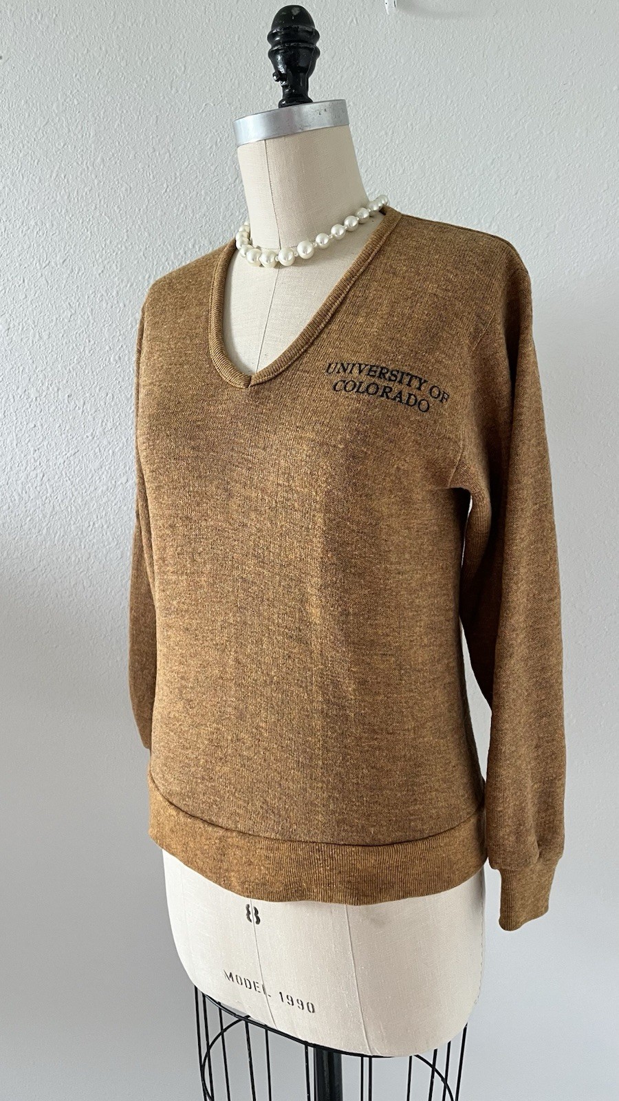 Vtg 70s University of Colorado CU Boulder V-Neck Sweater Creslan Rayon Fleece S