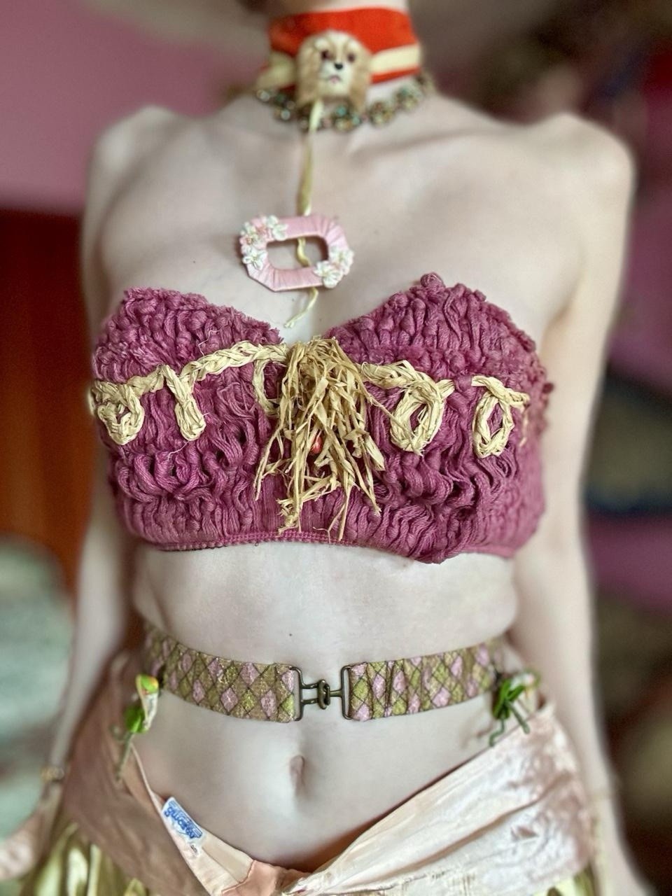 1950s Paramount Showgirl Raffia Bra Top, Size M