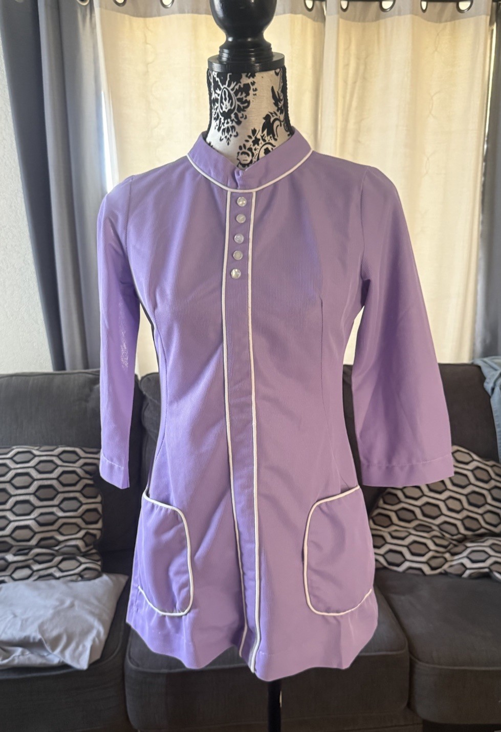 Vintage 60s 70s Zip Back Mini Dress Mod GoGo Size Medium