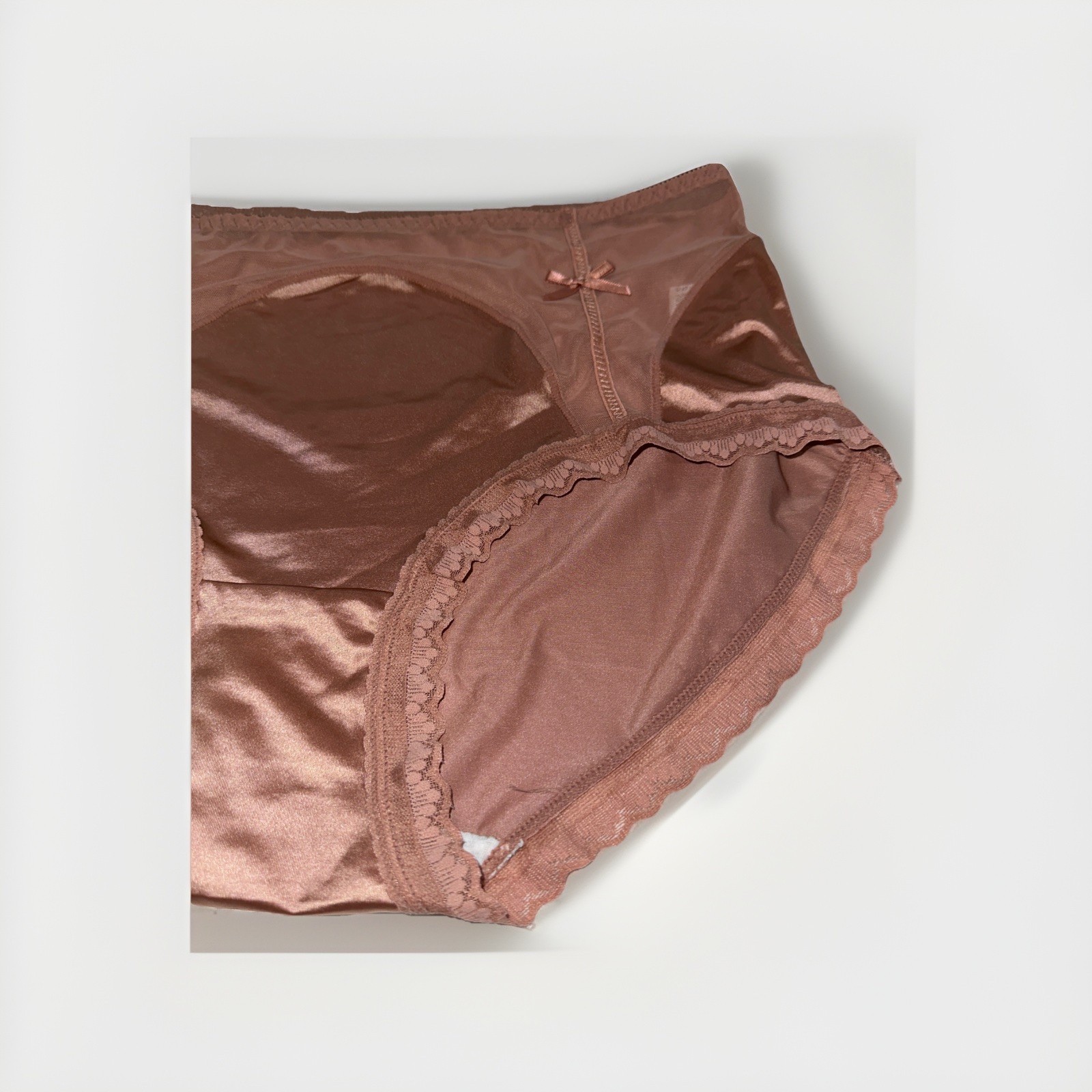 ~Shiny Large Rose Champaign Nylon Lace Blended Panties W/Bows Cotton Gusset New