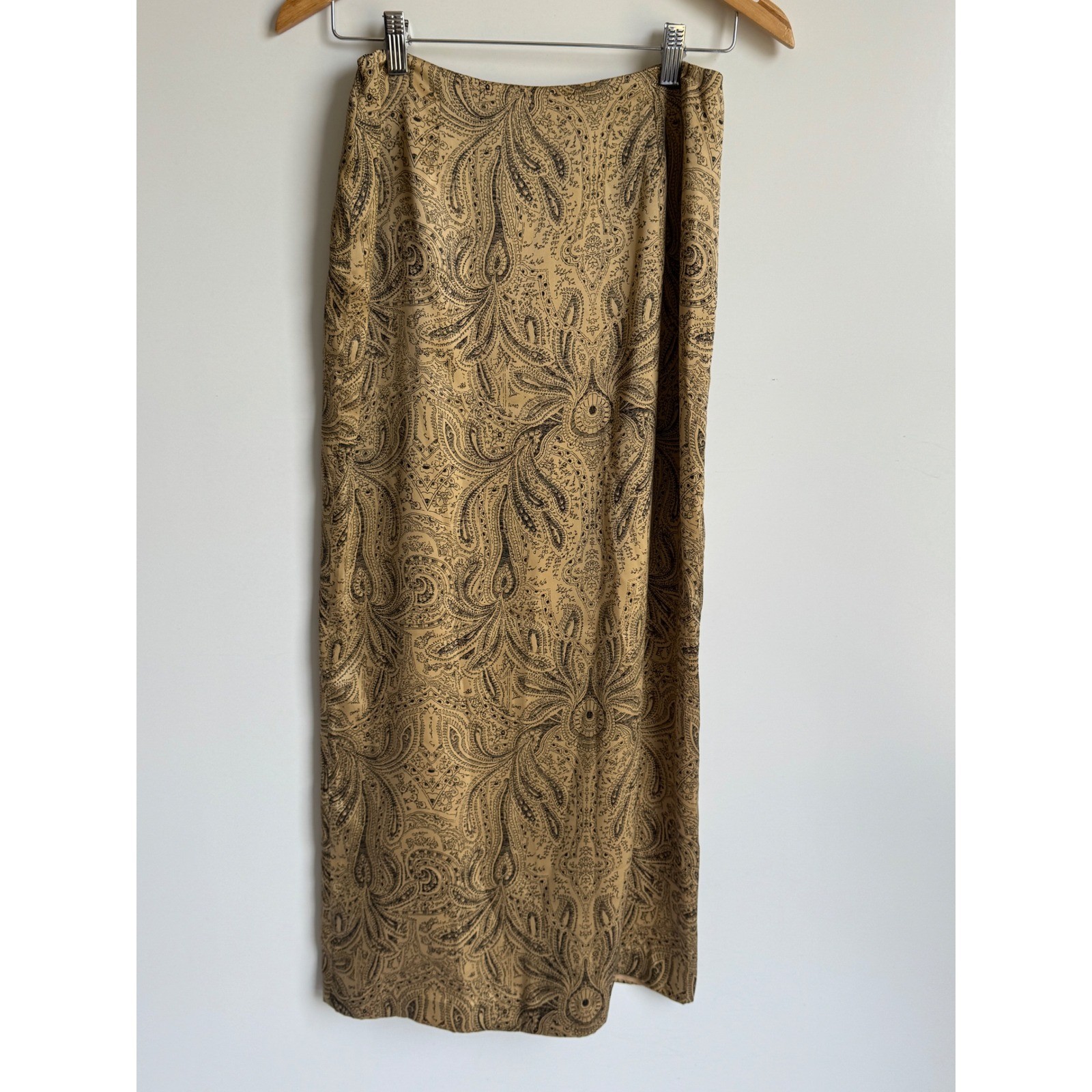 Harolds Vintage 100% Silk Paisley Maxi Skirt Gold Black Size 4 Lined officecore