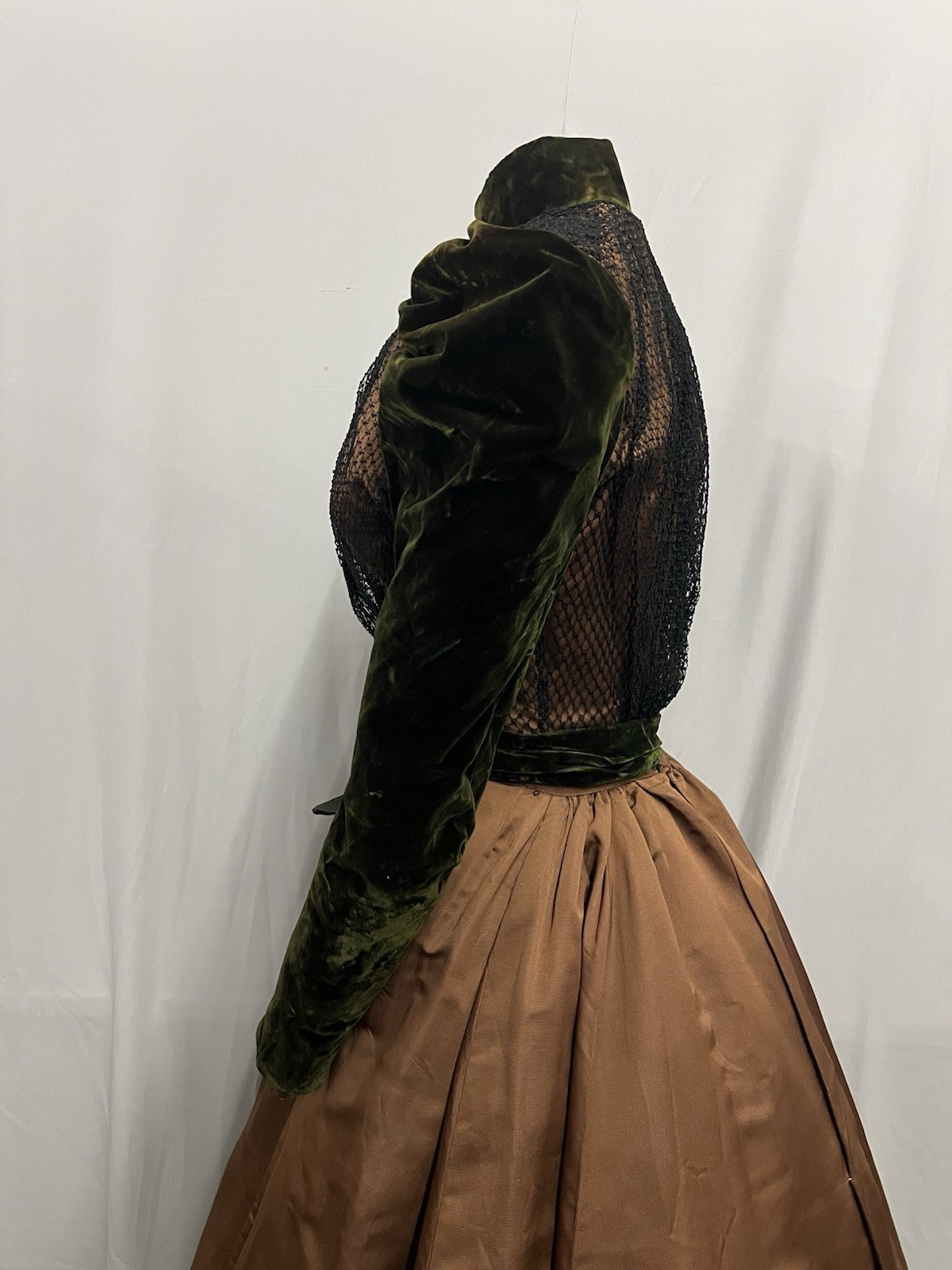 1880’s Deep Green Velvet & Chocalate Brown Silk Faille 2 Pc Dress