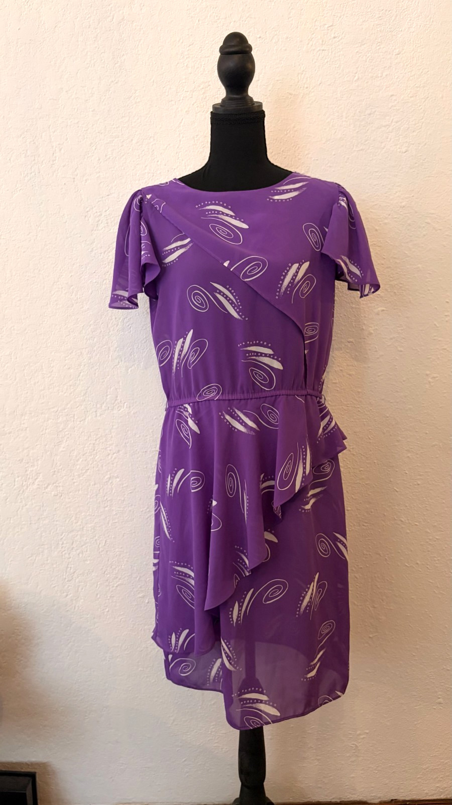 Vintage 80&rsquo;s Purple Swirl Blouson Dress, Women&rsquo;s Size Medium