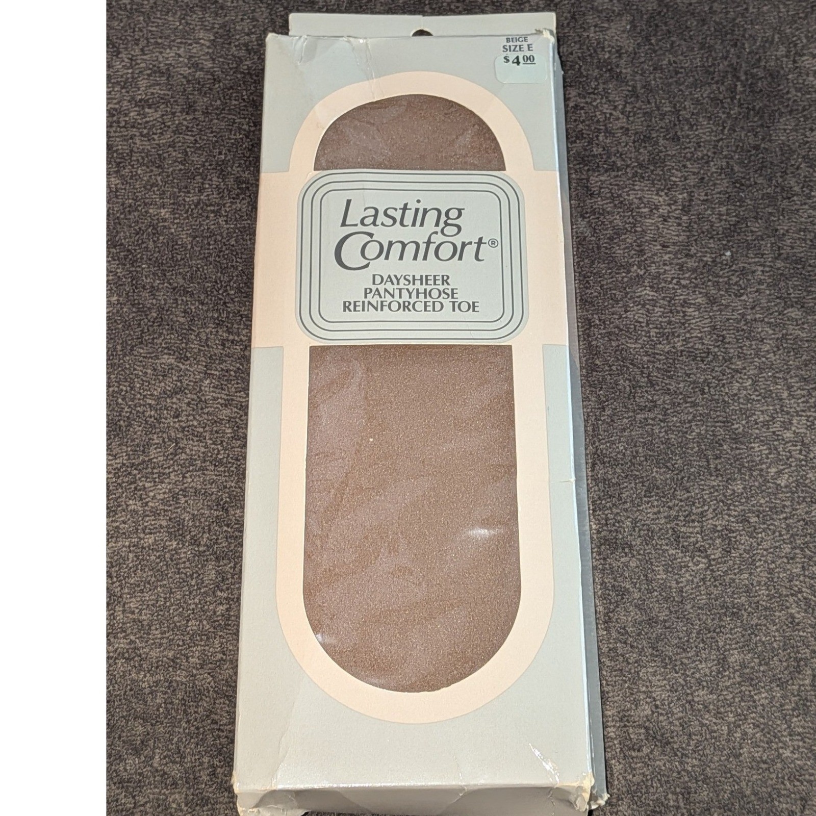 Lasting Comfort Daysheer Pantyhose Beige Size E Reinforced Toe Vintage Made USA