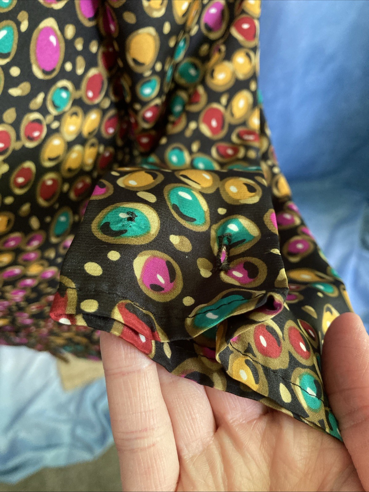 Vtg 80s Andre Sauvage Blouse Asymmetrical Button Geometric Pebble Art To Wear 8
