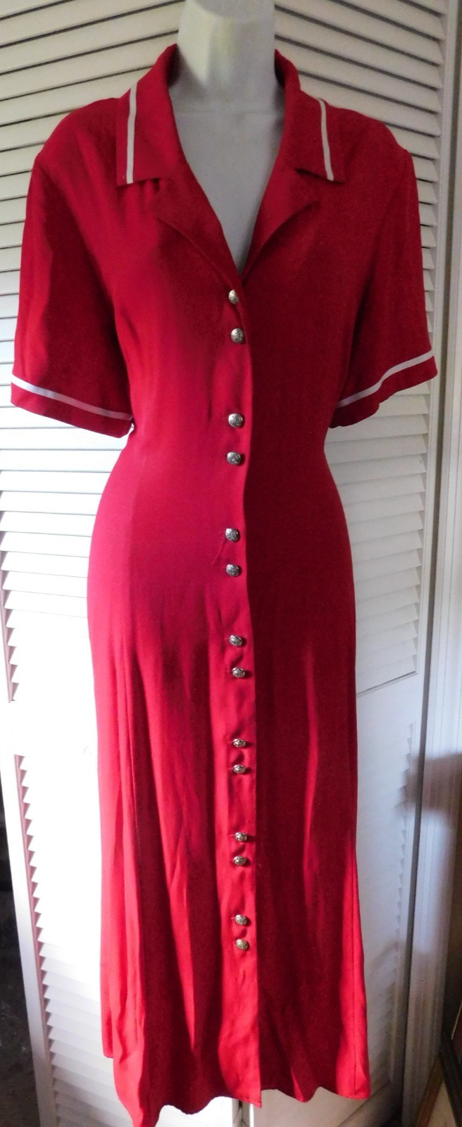 Decade Designs Vintage Size 16 Red Buttonup Collar Womens 1970s 80s Dress