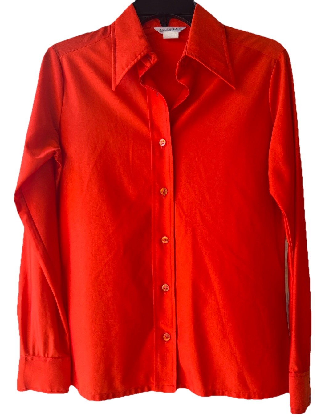 VTG 70’s Alice Stuart For David Logan Tomato Red LS Solid Dagger Collar SZ 10