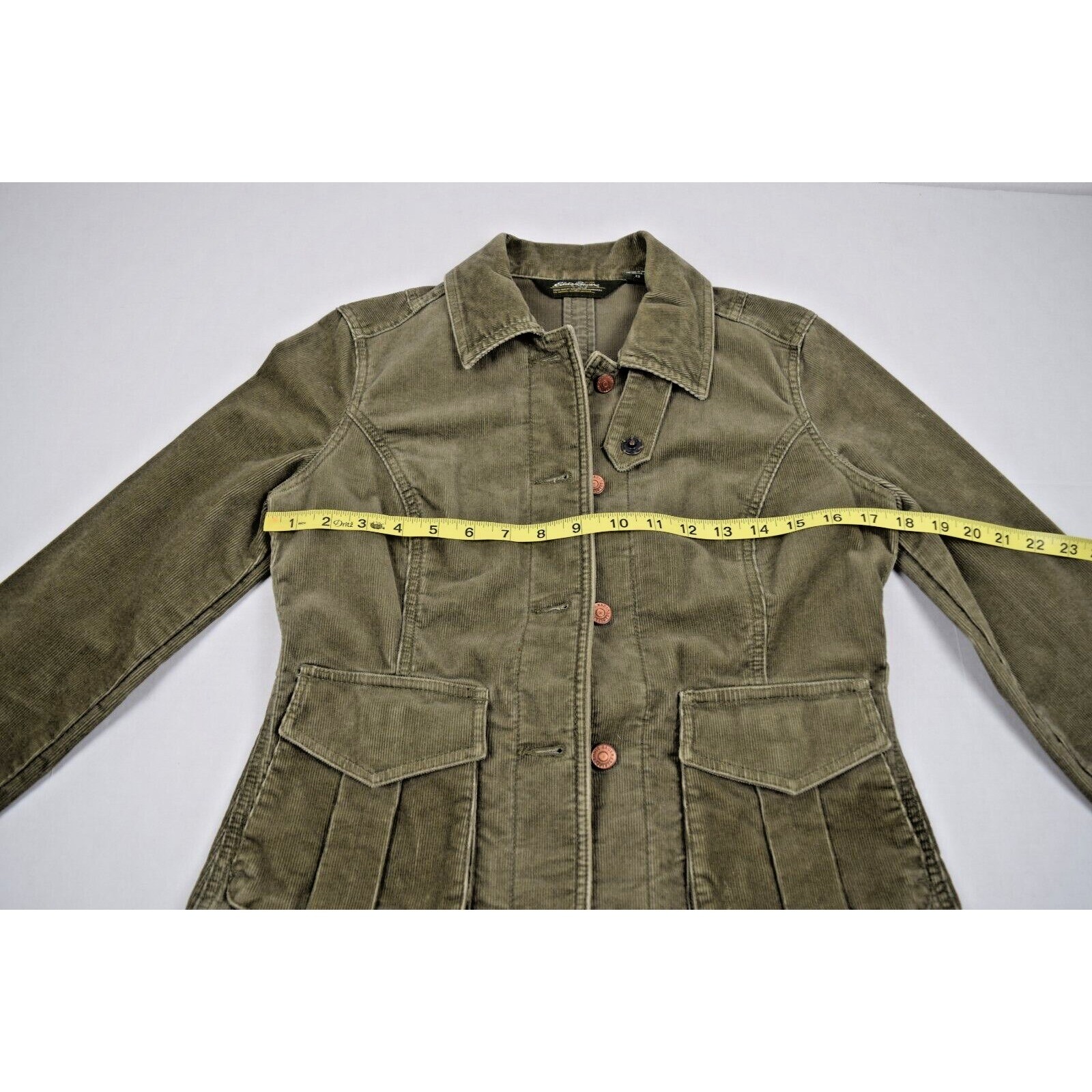 Vintage Eddie Bauer Jacket Size S/M 90s Forest Green Soft Corduroy Bronze Button