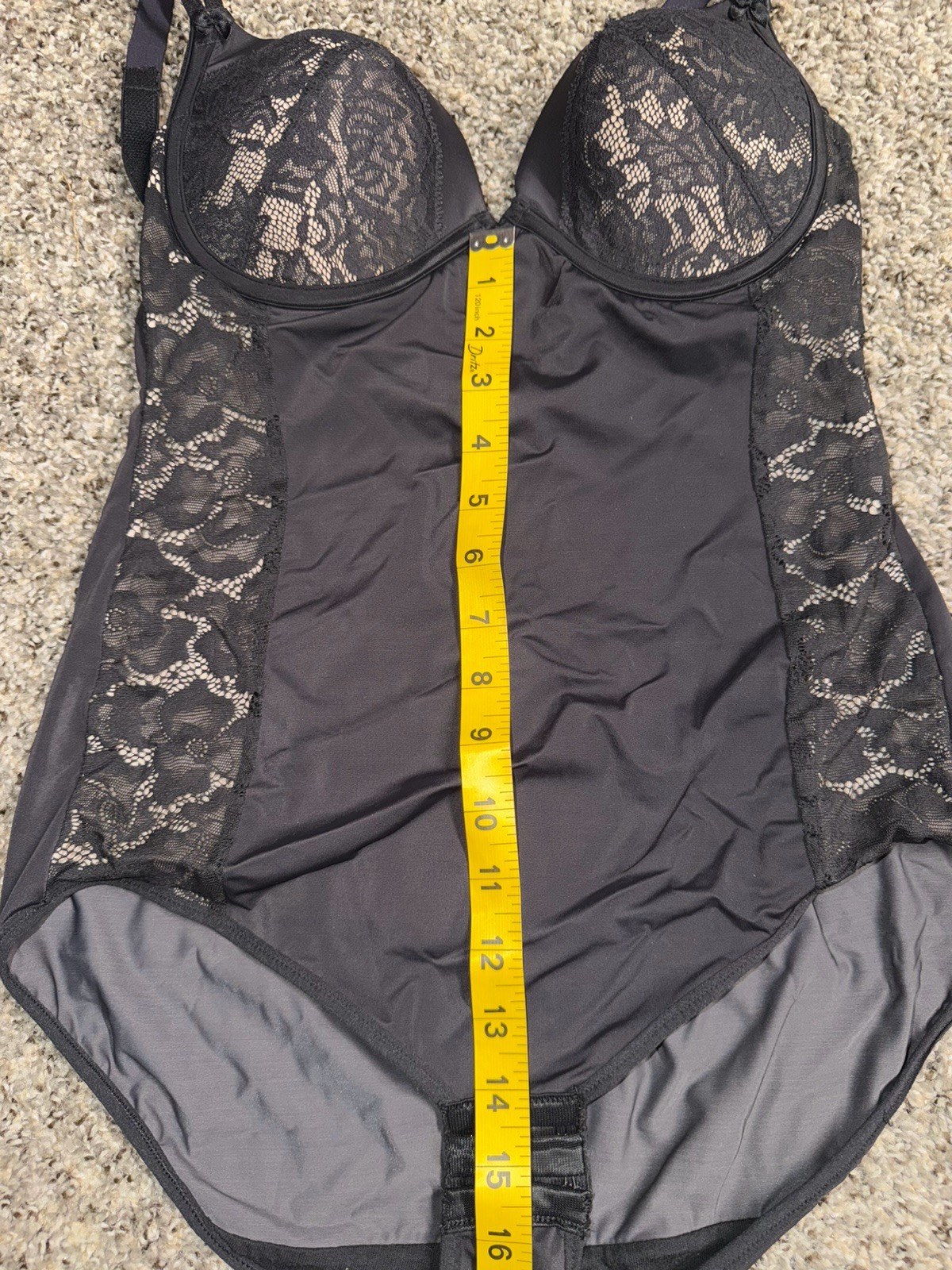 Maidenform Shaping Bodysuit Black Lace Built-In Bra Firm Control Women’s 38B