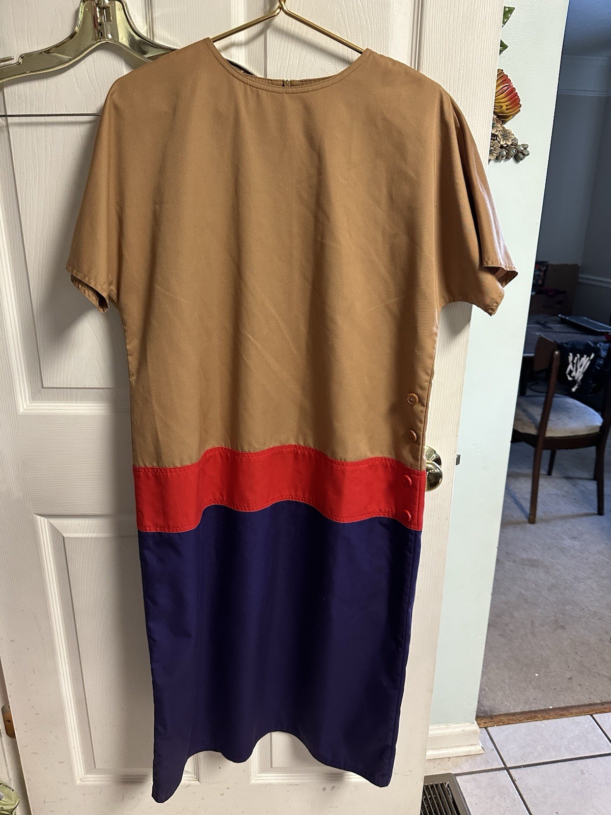 Vintage Caron Mod Dress Size 12 XL Work Career Colorblock A Line 44-46 Bust