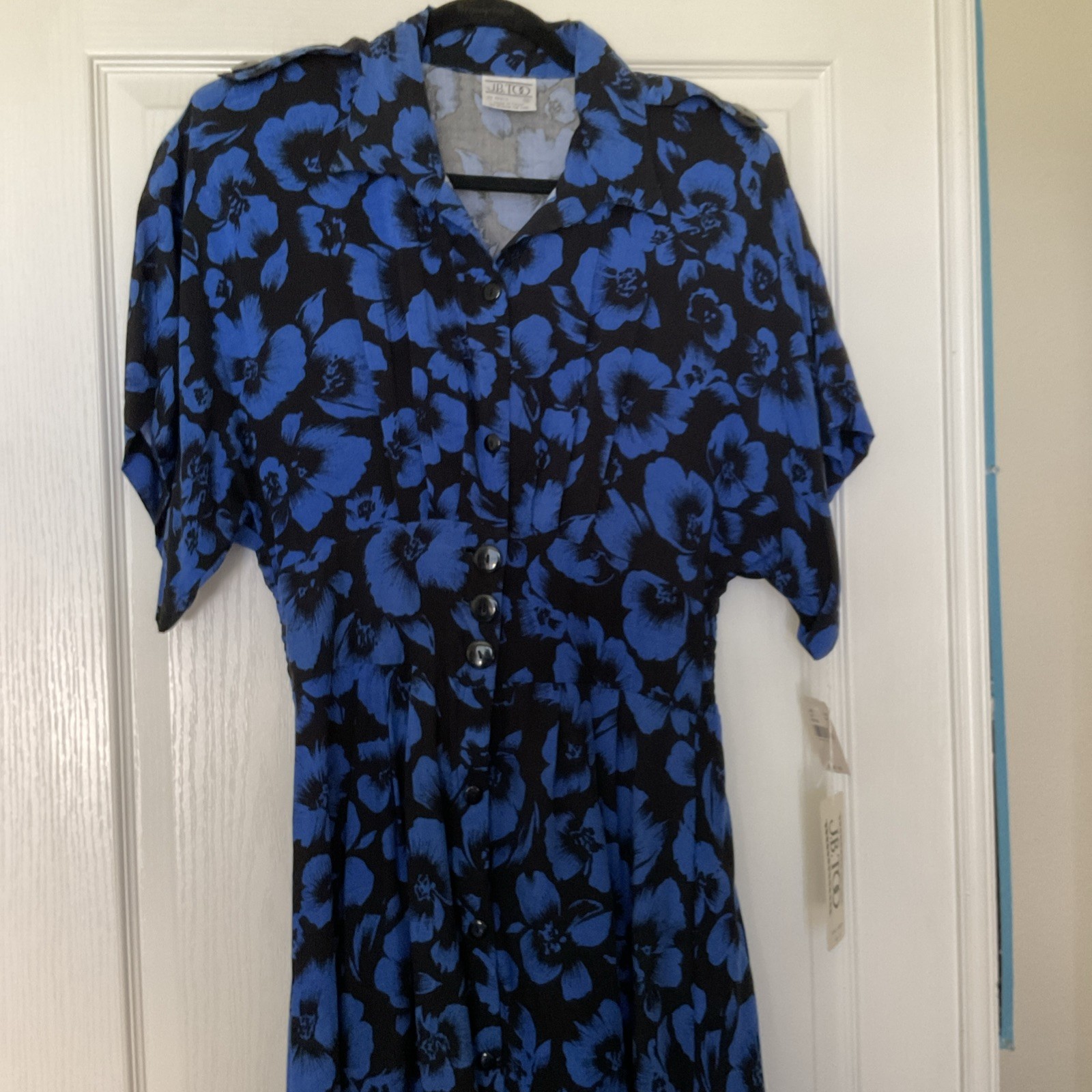 Vintage JB Too Dress 80s Size 12 Blue /Black Floral