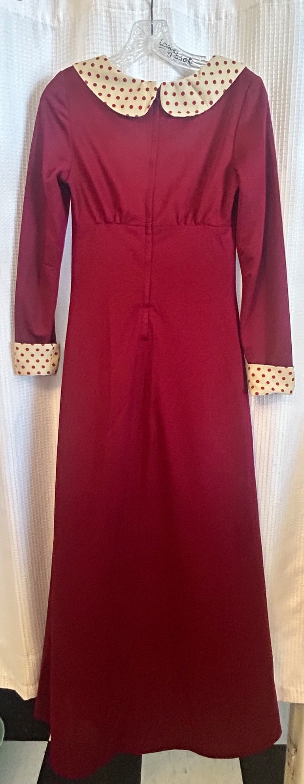 VTG 70s Peter Pan Collar Long Sleeve Maxi Dress Maroon Size 7 Estivo