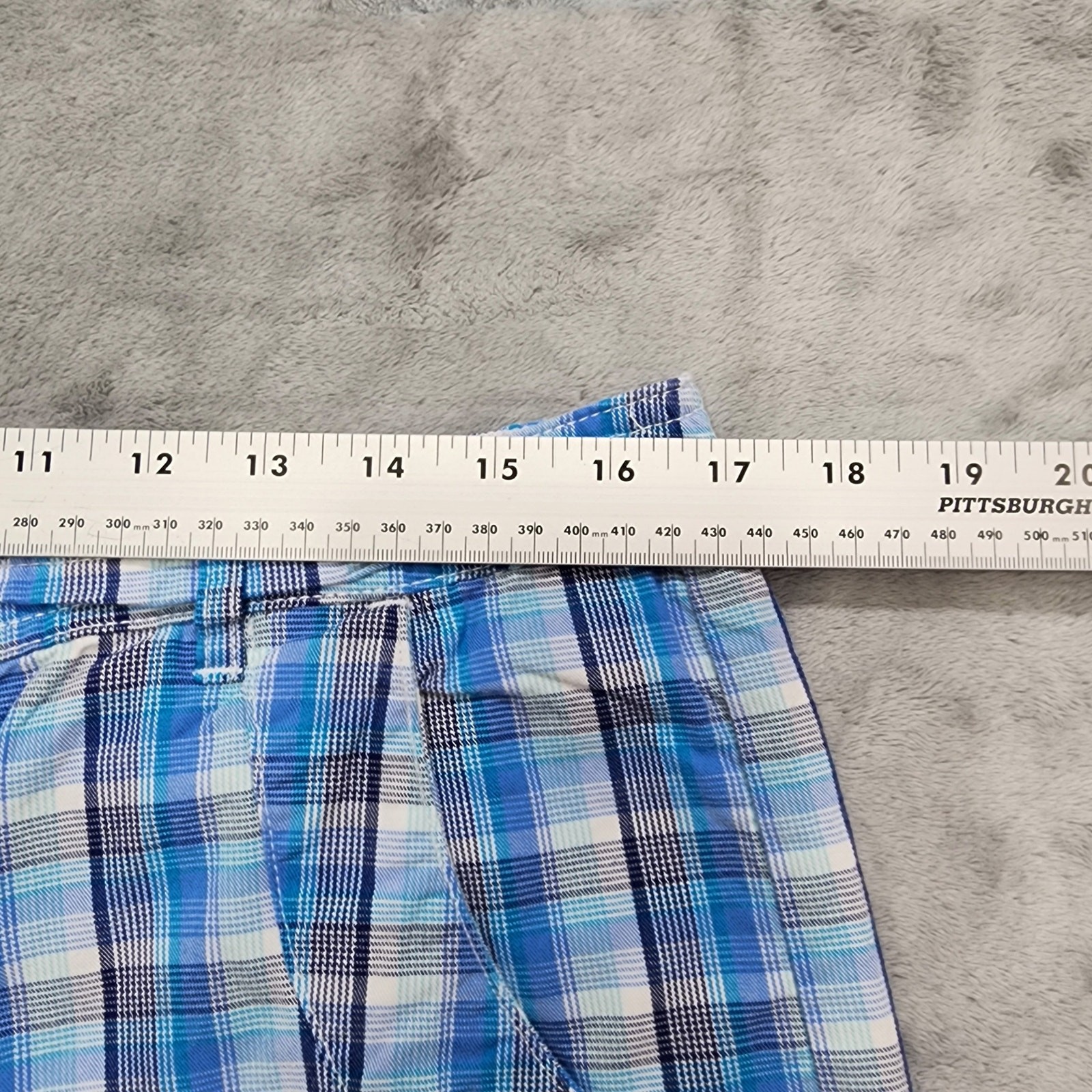 Vintage 90s Basic Editions Shorts Women L Blue Plaid Cotton Cargo Utility Casual