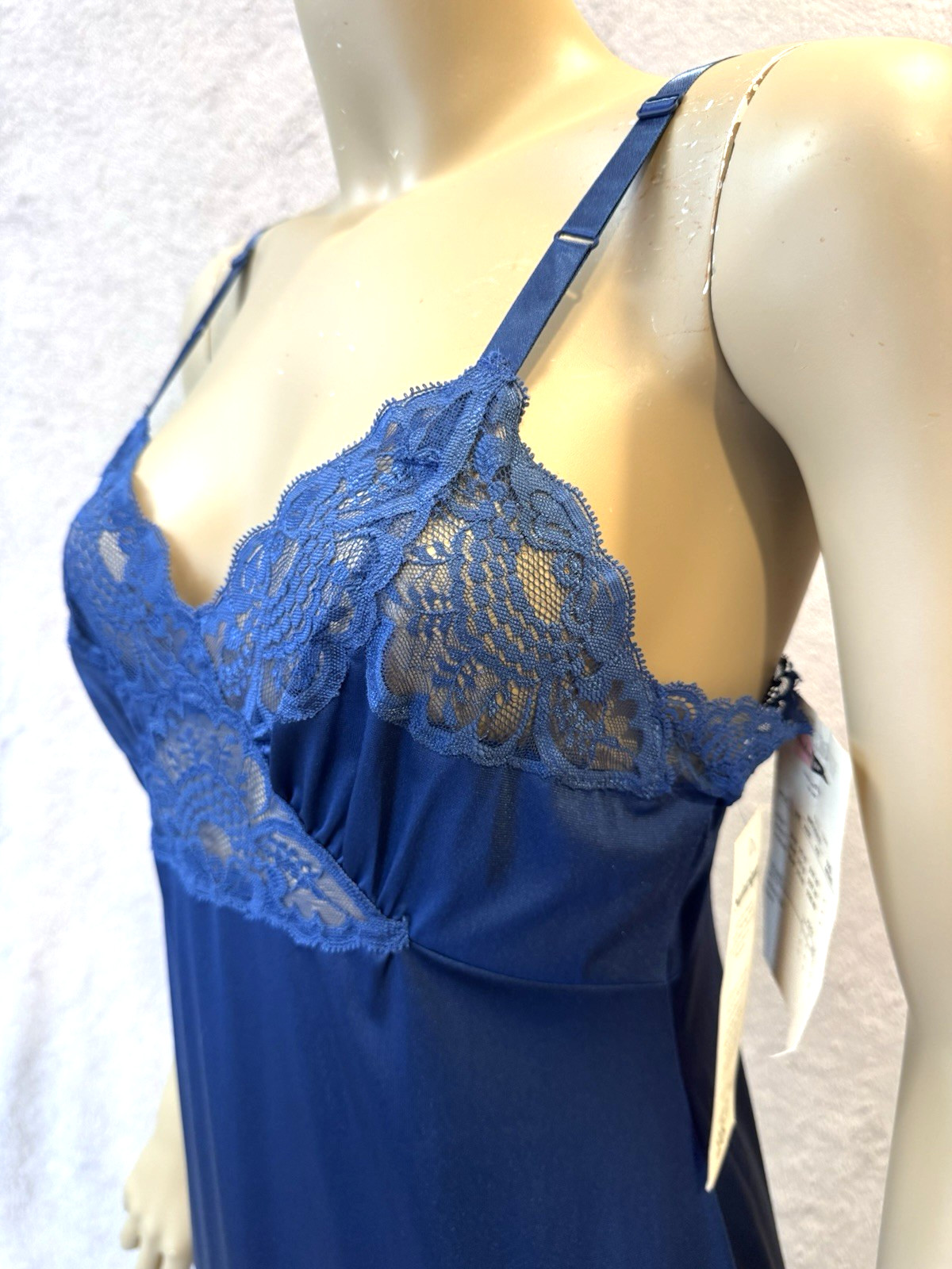 Shadowline Full Slip Blue NOS w/Orig Tags, Peek-A-Boo Bodice Lace, Sexy VTG 90&rsquo;s