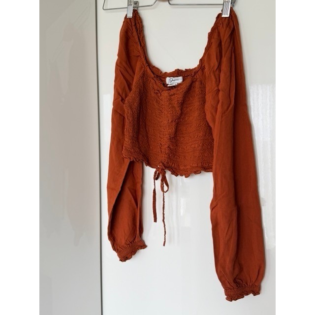 Rust Smocked Off Shoulder Crop Top Boho Cottagecore Anthro Style Sz S