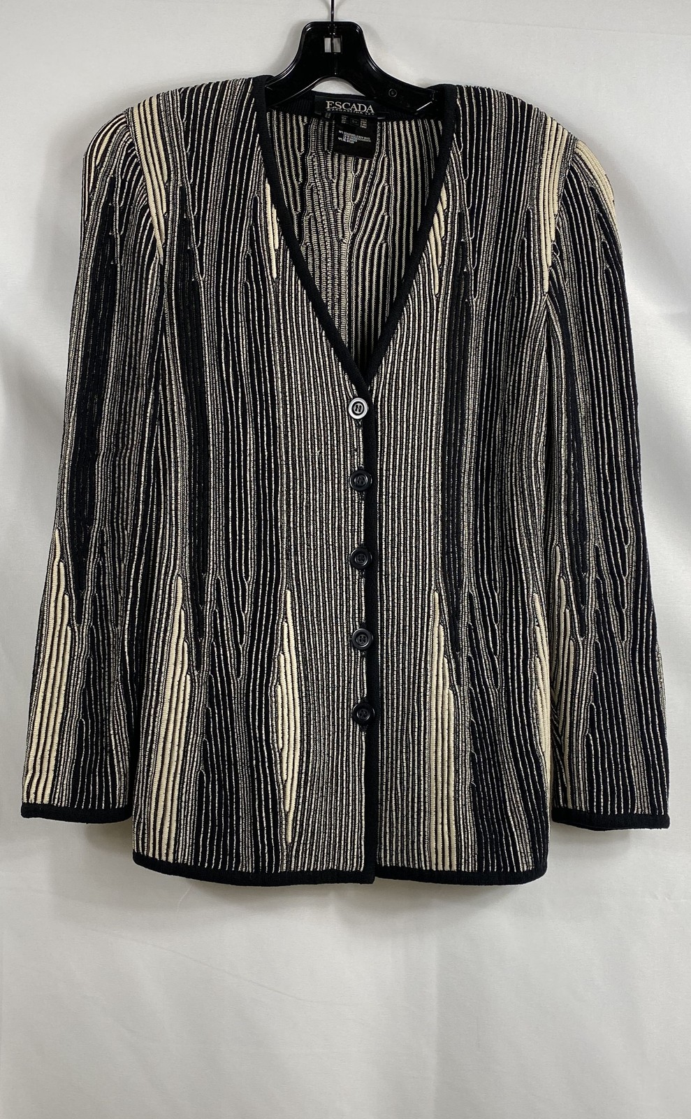 Vintage 90s Escada Margaretha Ley Women&rsquo;s Black White Textured Knit Jacket Sz 34
