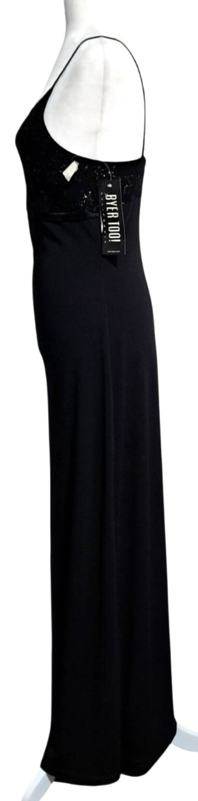 90s Byer Too Sz M Black Whimsygoth Floral Metallic Bodice Floor Length Formal