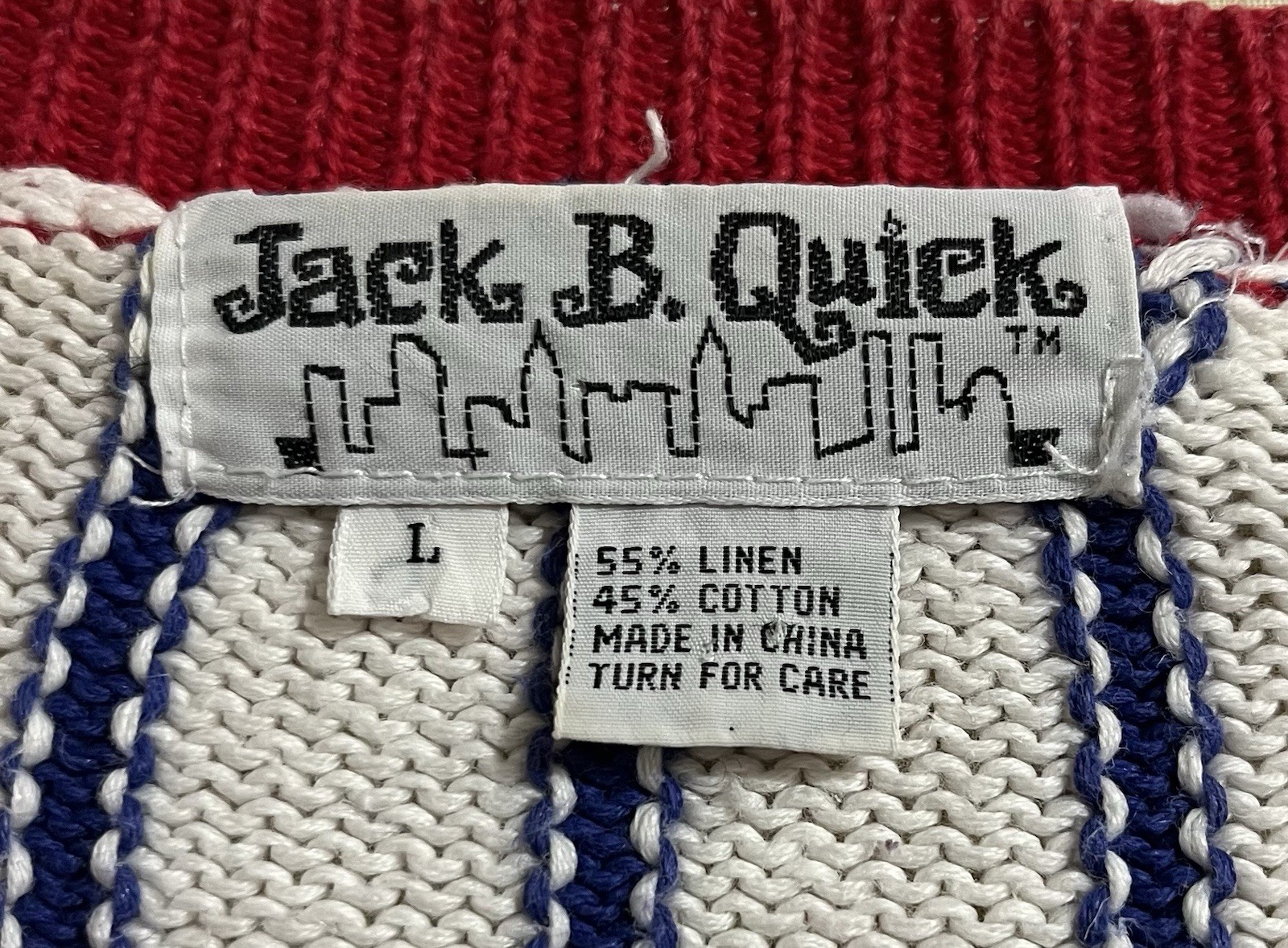 Vintage Jack B Quick Red, White and Blue Baseball Sweater Size Large