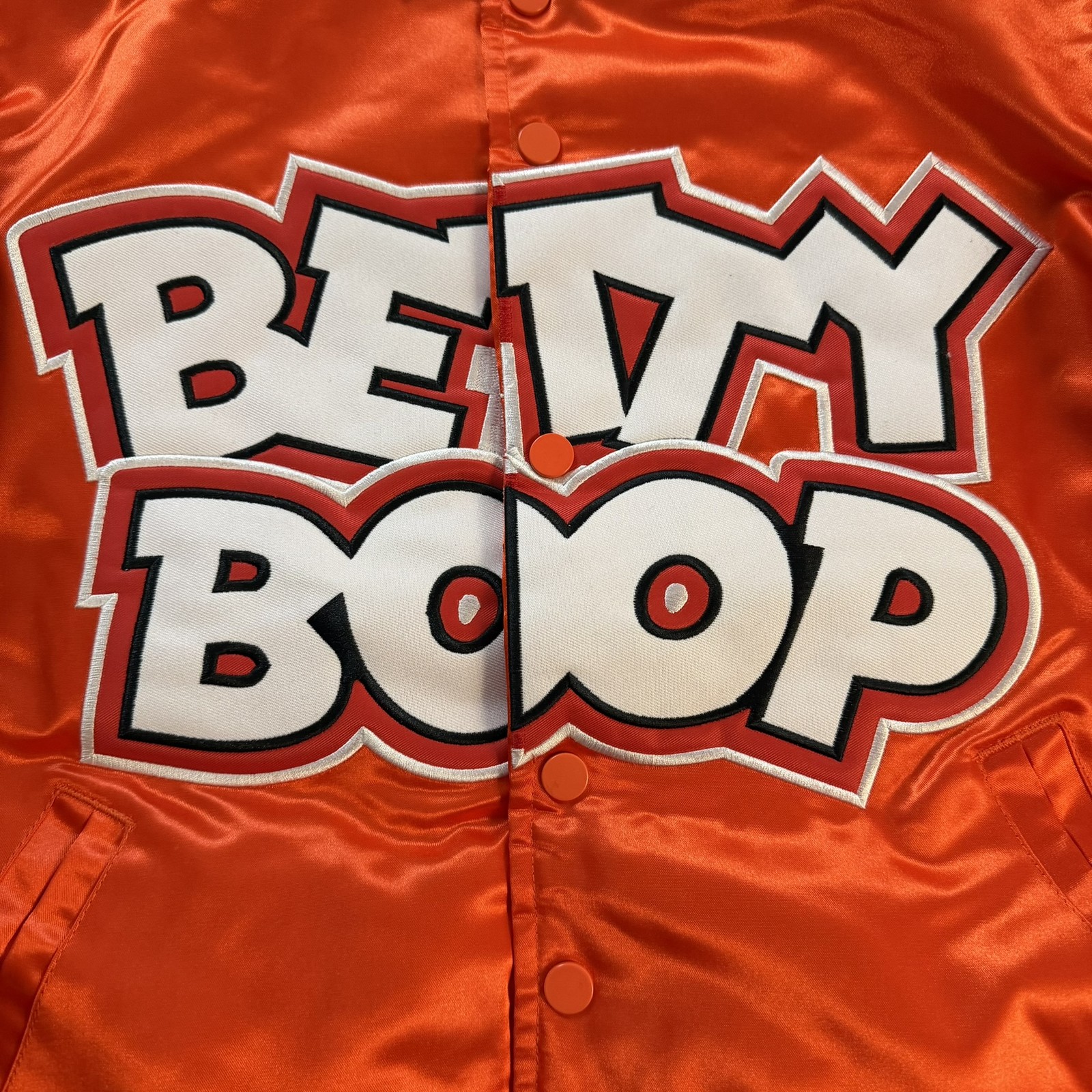 Headgear Classics Betty Boop Satin Bomber Jacket Women&rsquo;s Size S Orange Black