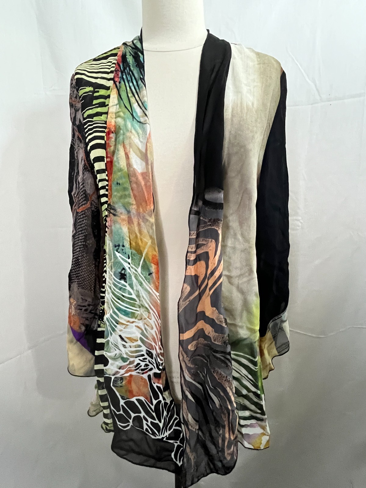 Vtg 80s Womens Patchwork Lightweight Jacket Sheer Art To Wear CTC Sz 1X Cardigan