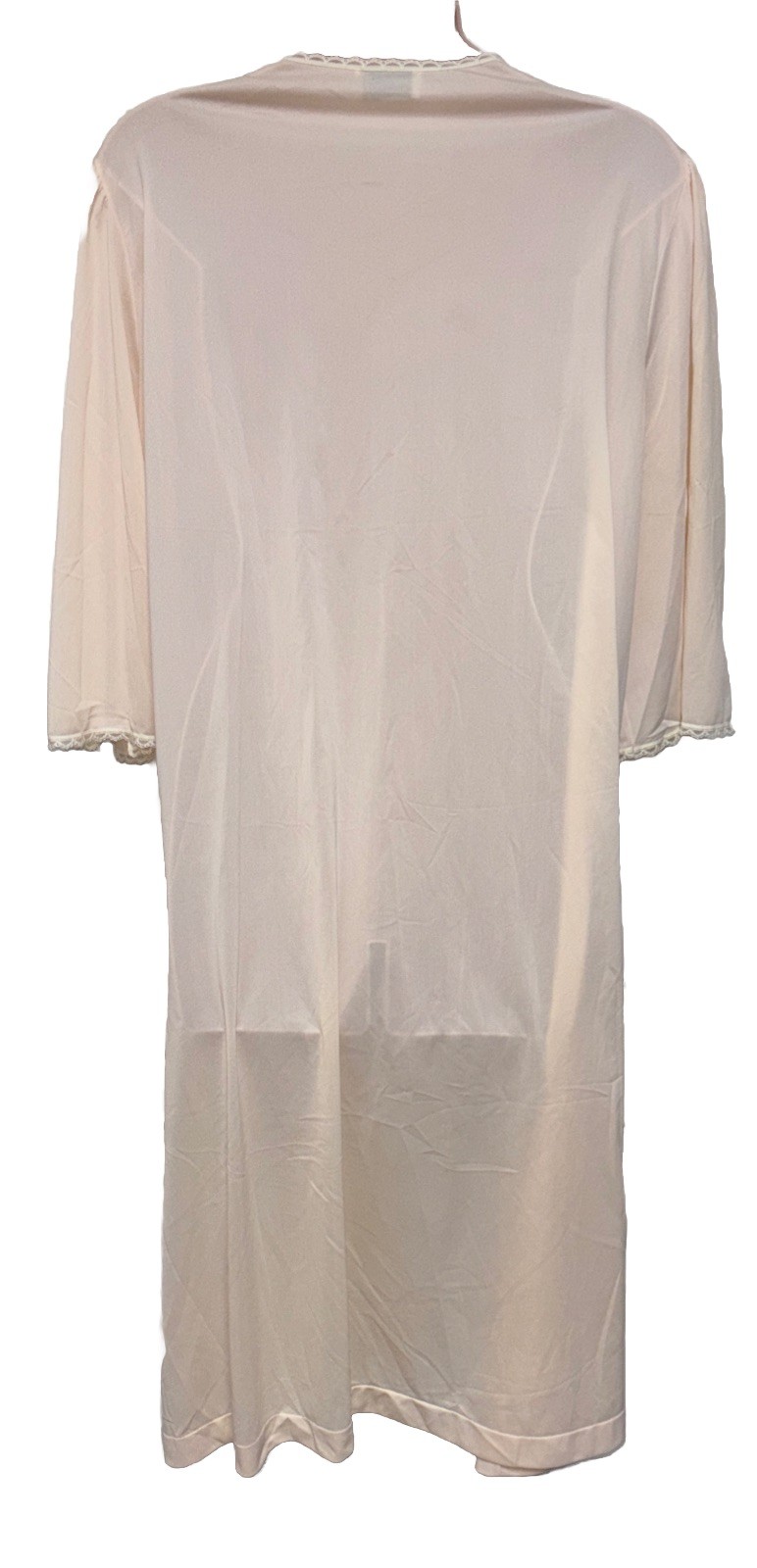 VTG LORRAINE LIGHT PEACH BUTTON FRONT SHEER NYLON NIGHTGOWN ROBE USA 1X LACE