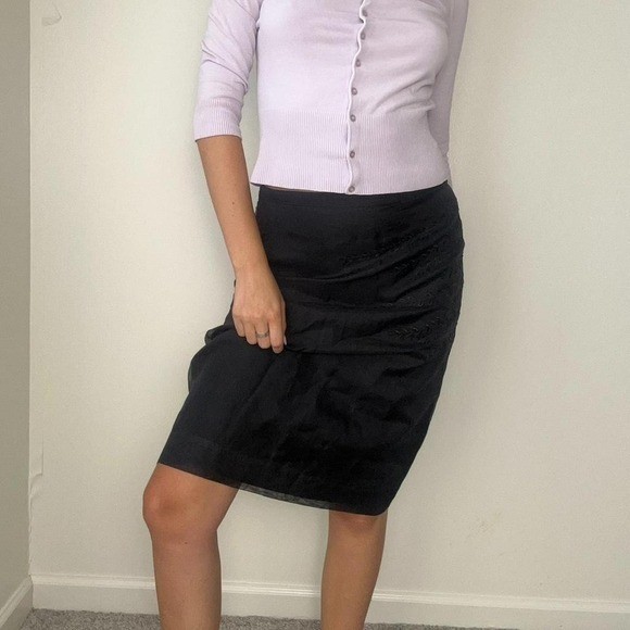 vintage chic mid rise 100% silk midi skirt