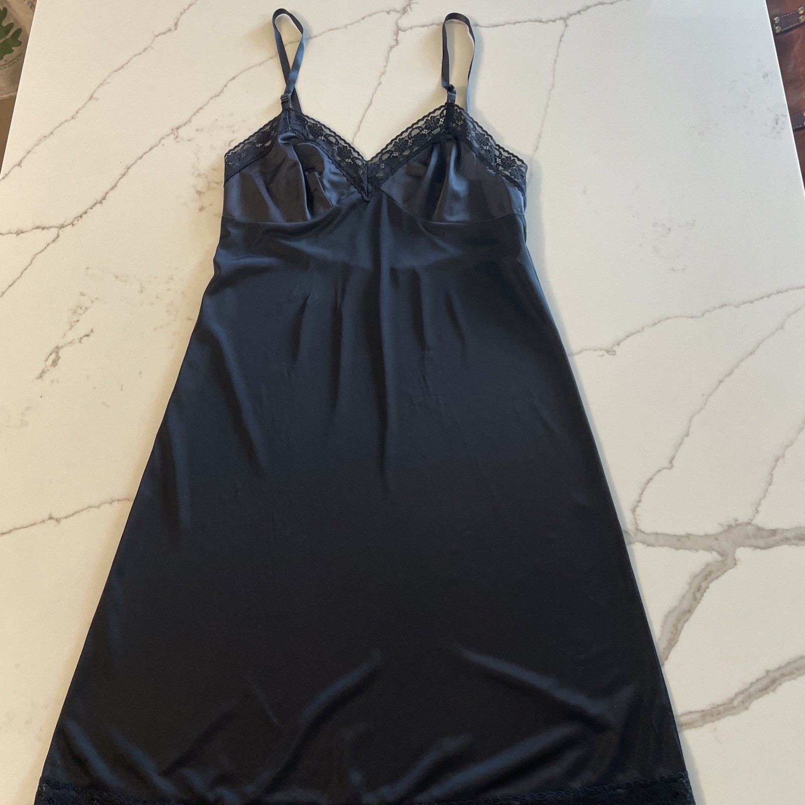 Vintage Vanity Fair Full Slip Size 34 22”/40 Black W/ Lace Made In USA