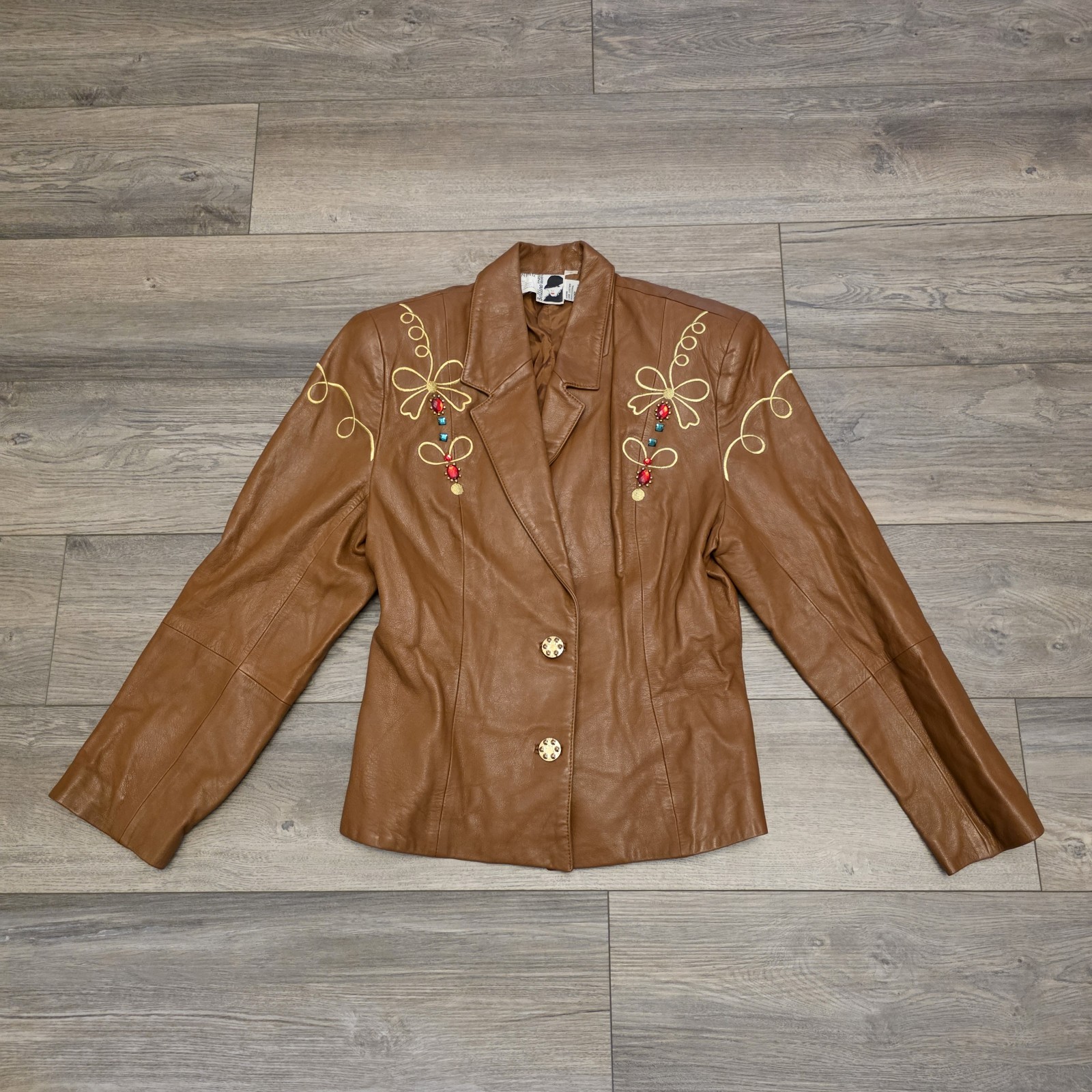 Vtg RARE 80s Jacket Bellino Paris Mode Genuine Lamb Leather Ornate Embroidery