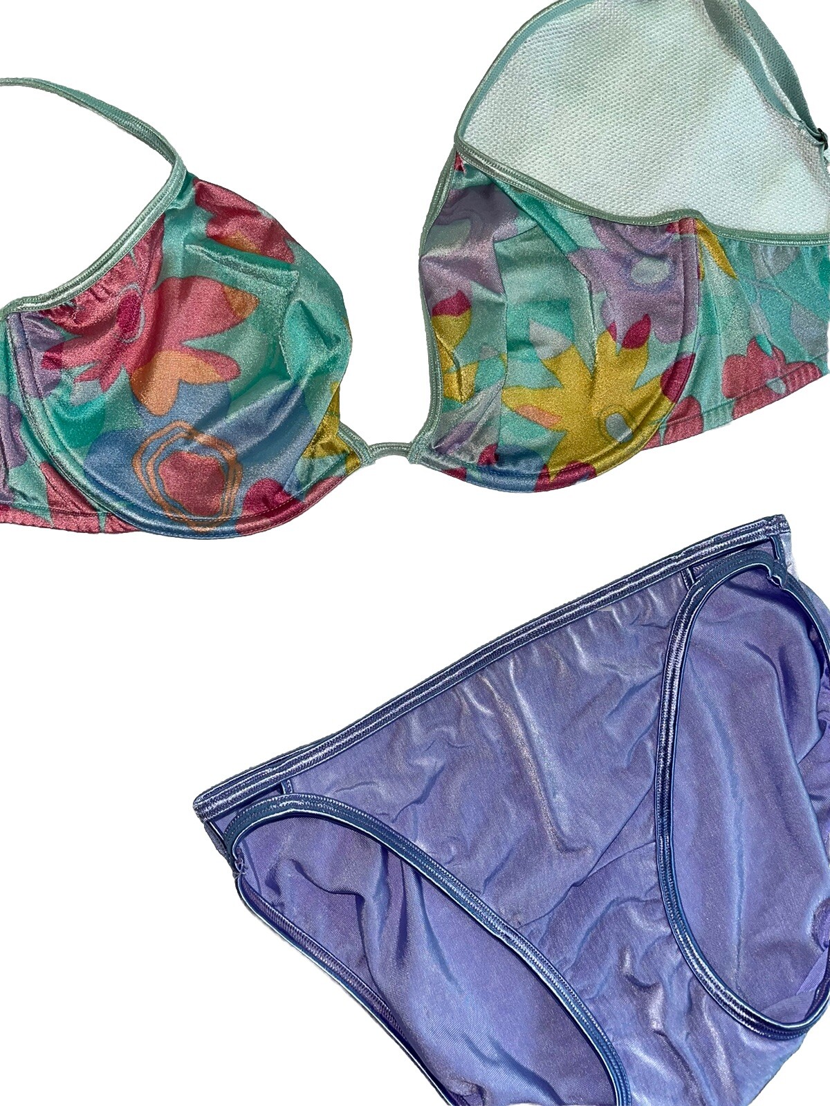 Vtg Victorias Secret Bra Y2K Unlined Pop Floral Purple Vanity Fair Panty 6 M 36D