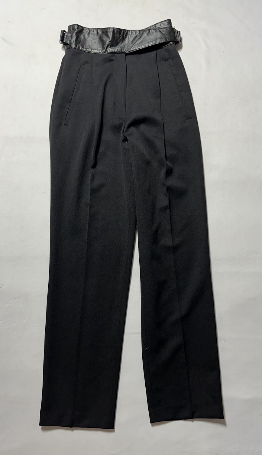 Vintage Women&rsquo;s “JENNA” 100% Wool Black Leather Waist Dress Pants / Slacks