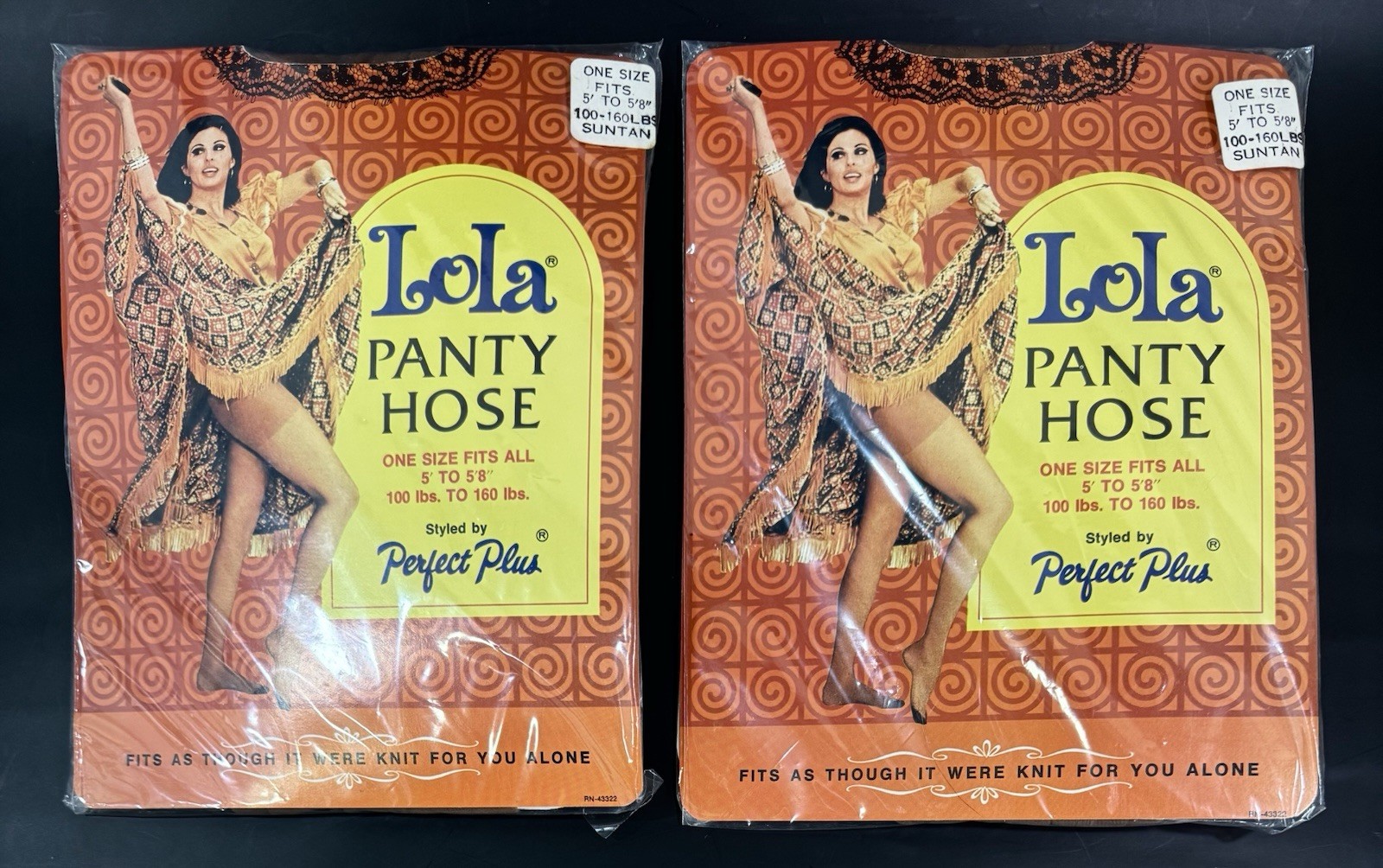 Vintage 1971 Lola Panty Hose Suntan Lot 2 NOS Mod Retro Hosiery 5&prime;-5&rsquo;8 100-160lb